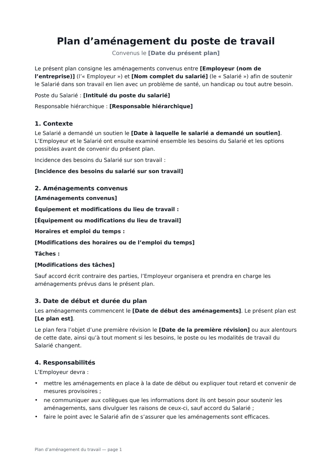 Plan d’aménagement du travail — page 1 sur 2