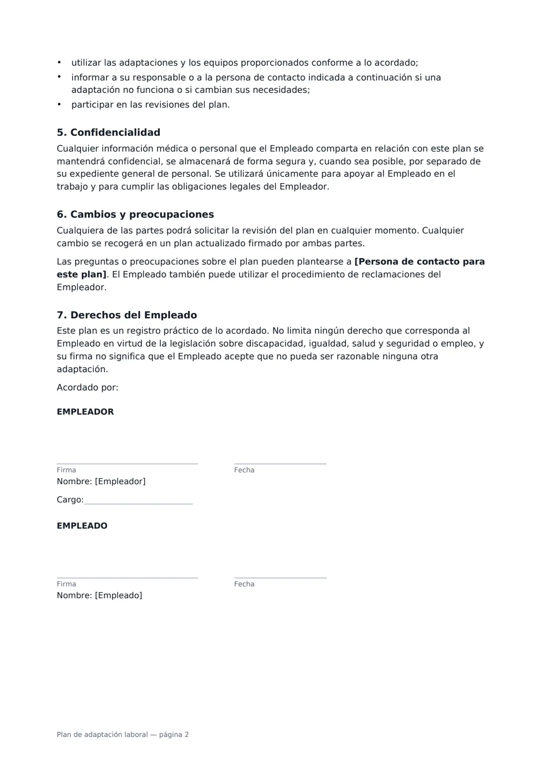 Plan de adaptación laboral: página 2 de 2