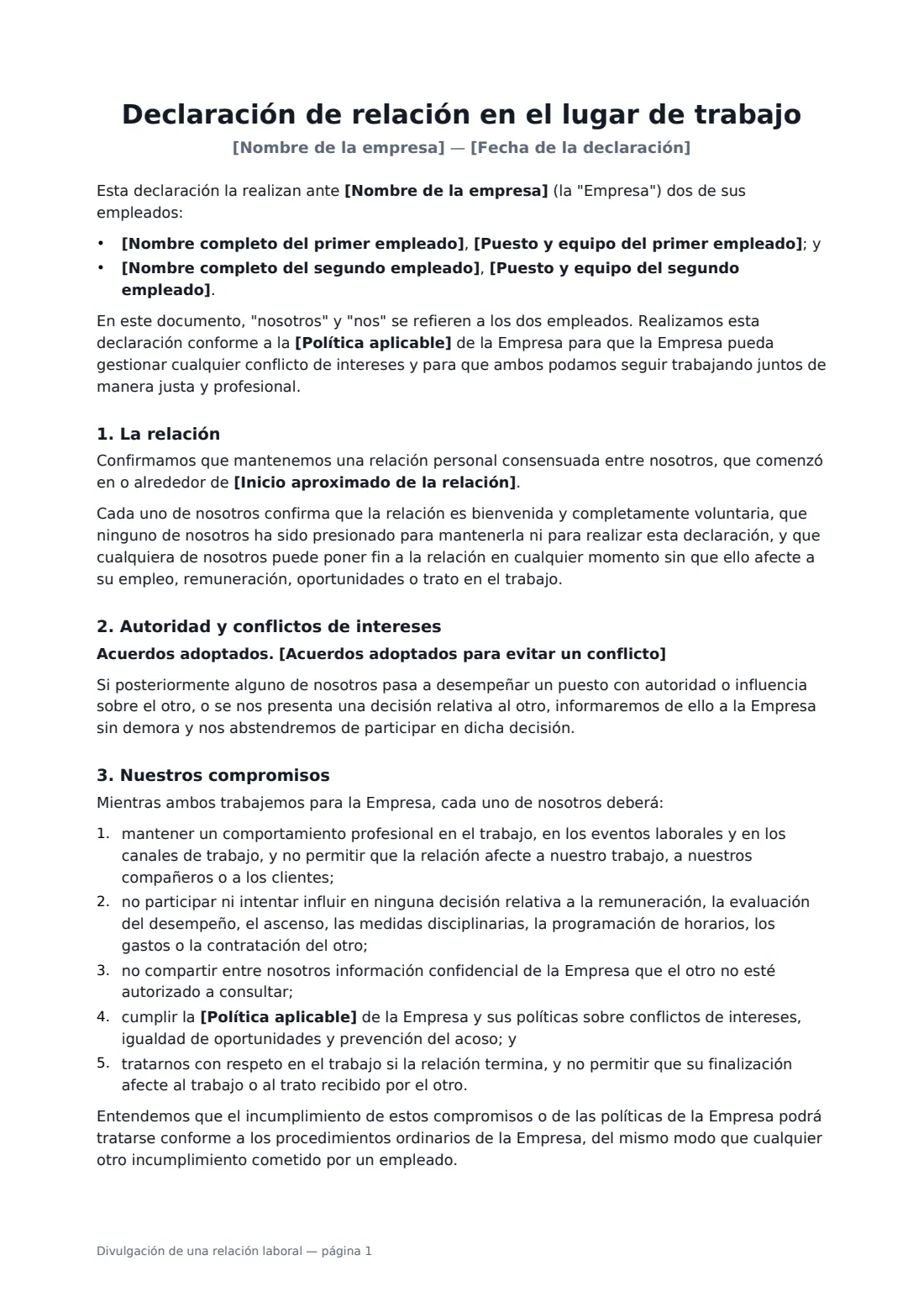 Divulgación de una relación laboral: página 1 de 3