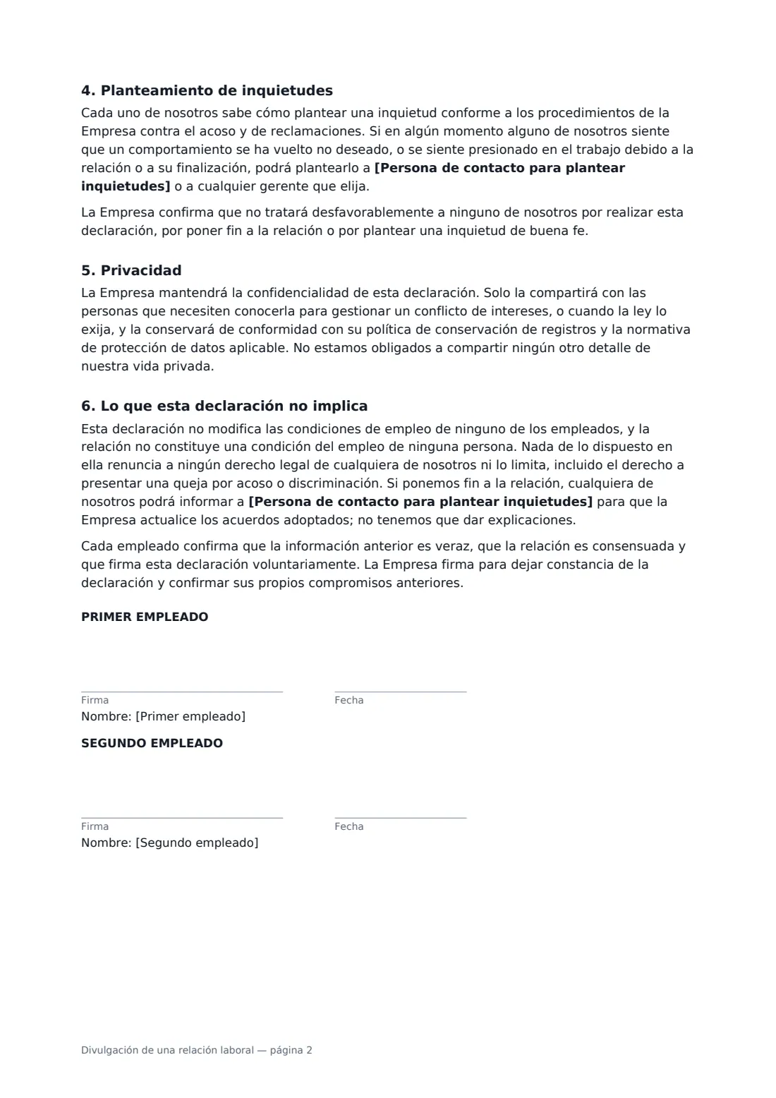 Divulgación de una relación laboral: página 2 de 3