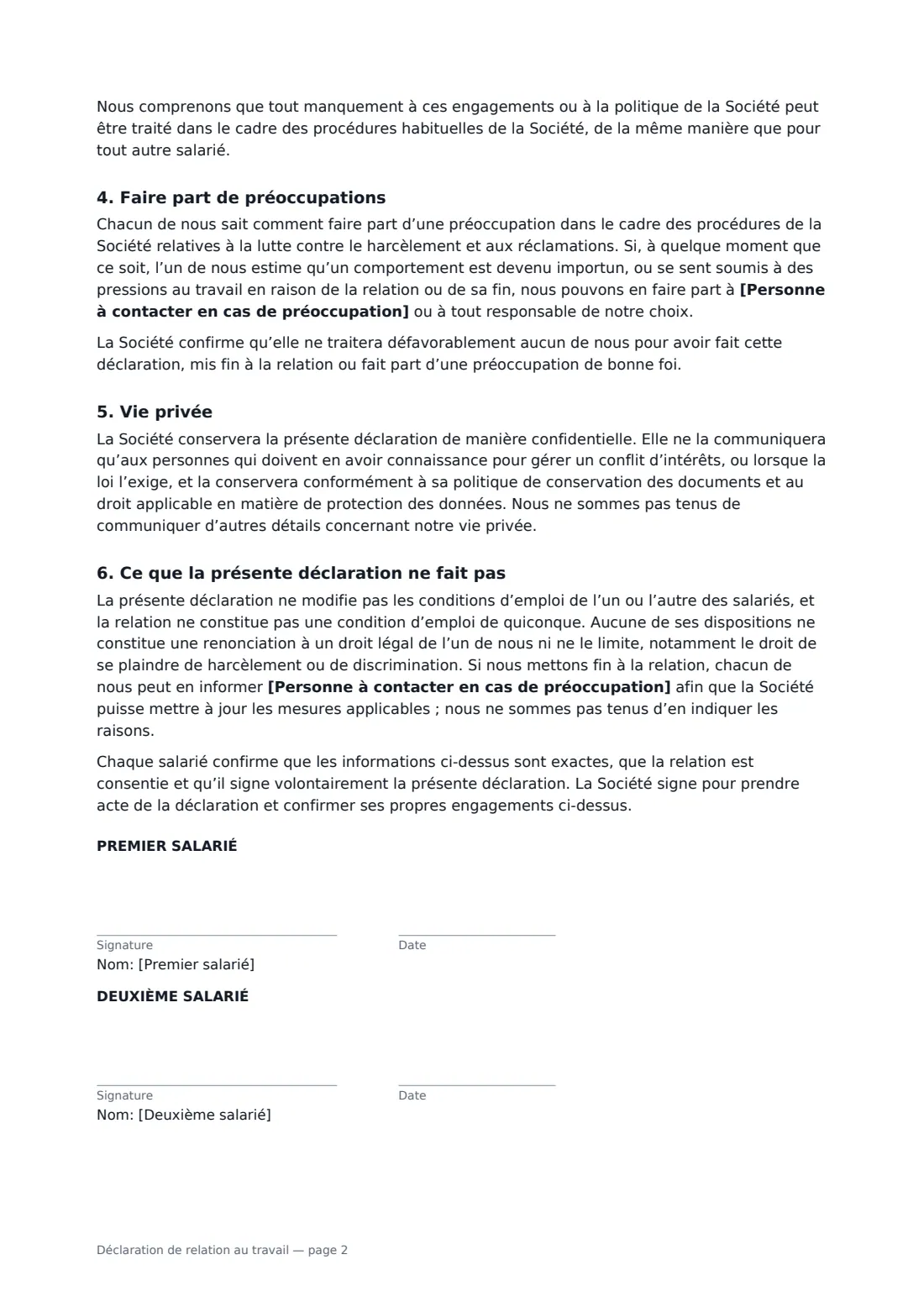 Déclaration de relation au travail — page 2 sur 3