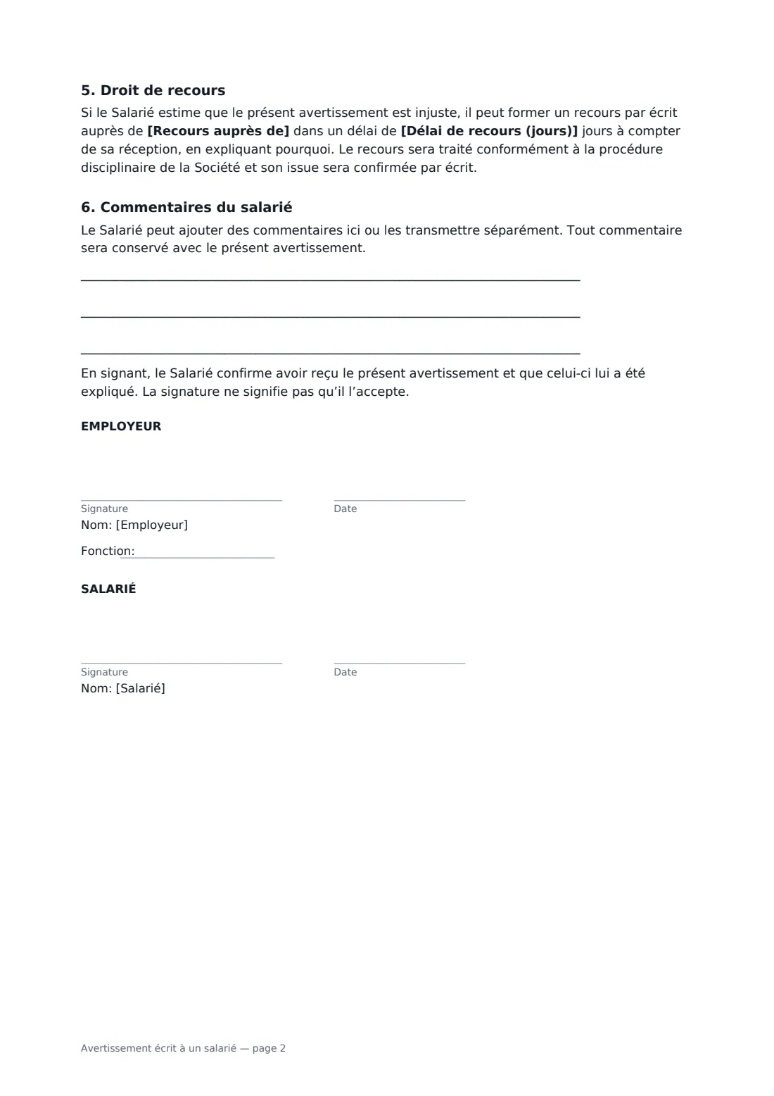 Avertissement écrit à un salarié — page 2 sur 2