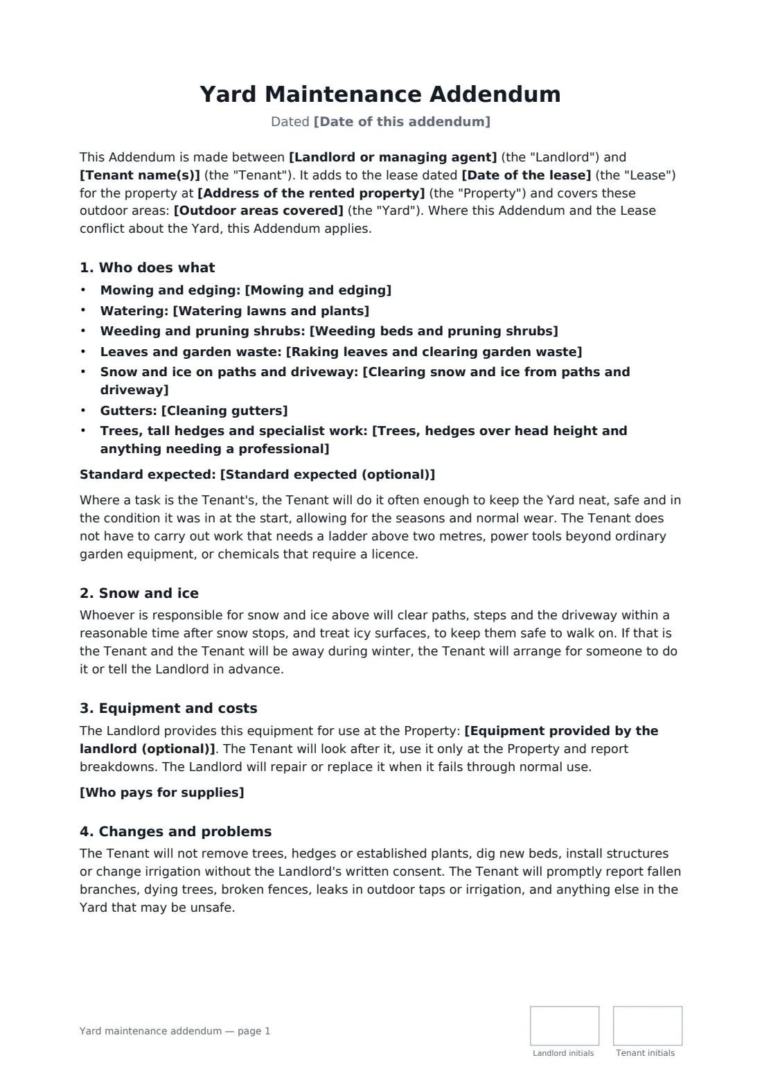 Yard maintenance addendum — page 1 of 2