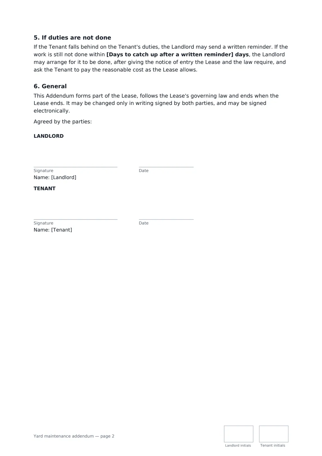 Yard maintenance addendum — page 2 of 2