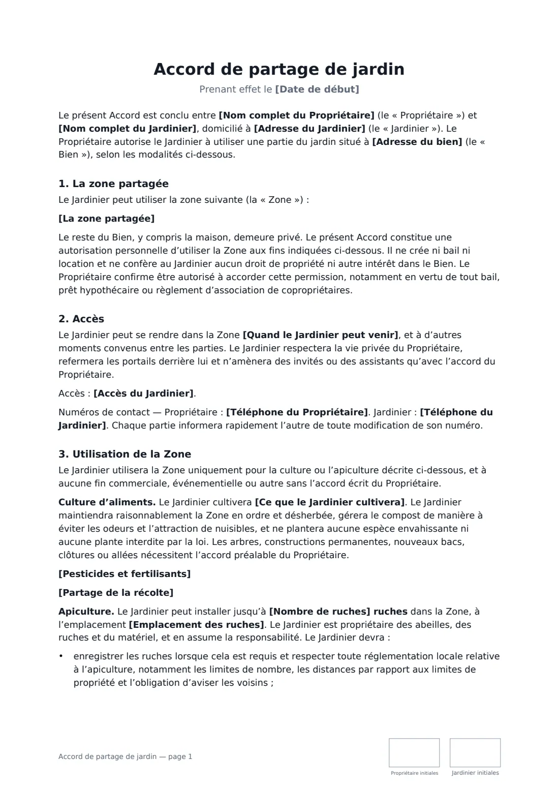 Accord de partage de jardin — page 1 sur 3