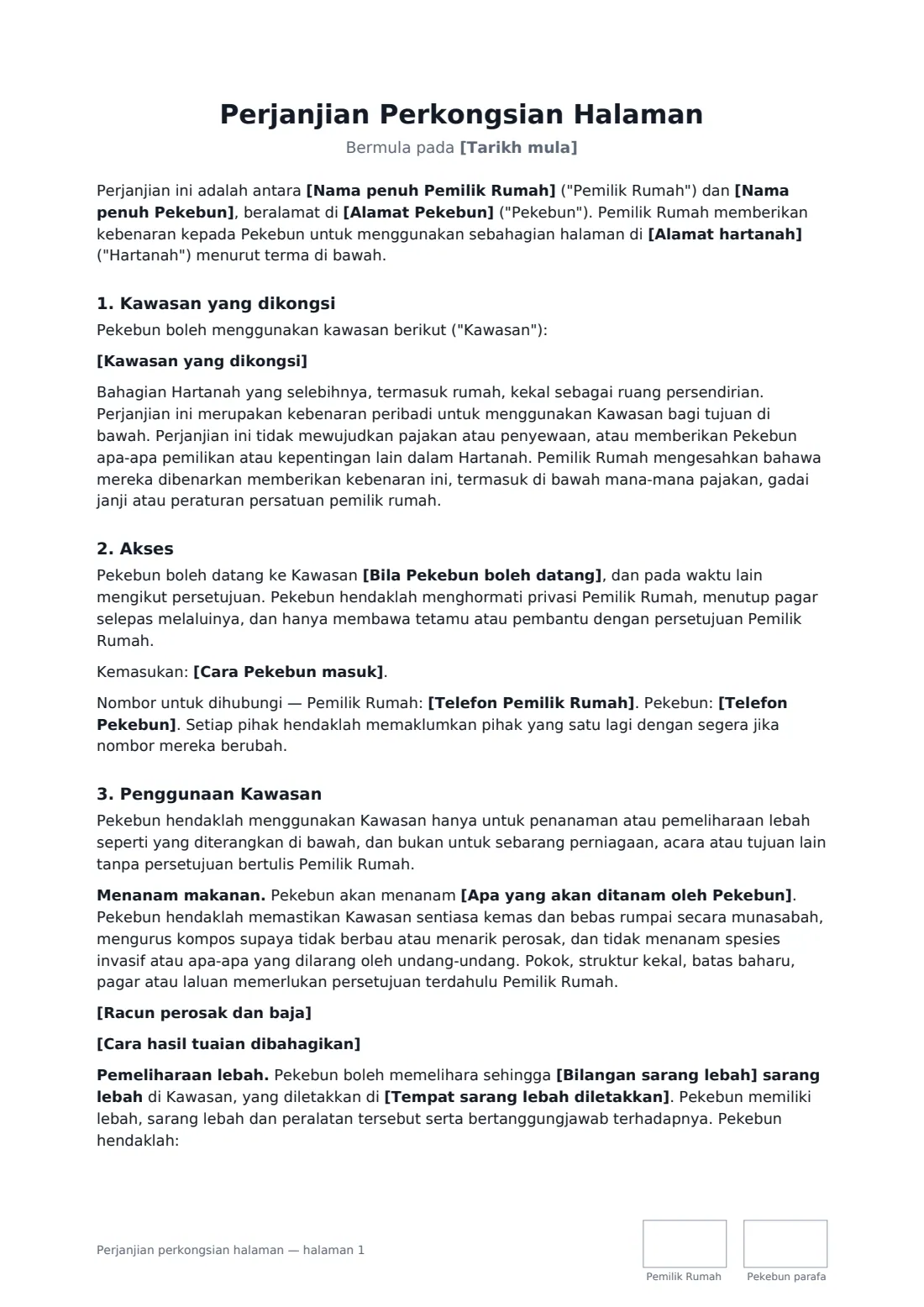 Perjanjian perkongsian halaman — halaman 1 daripada 3