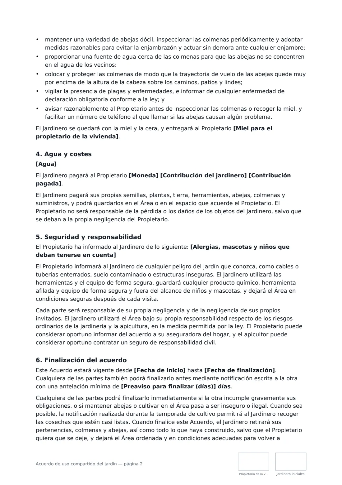 Acuerdo de uso compartido del jardín: página 2 de 3