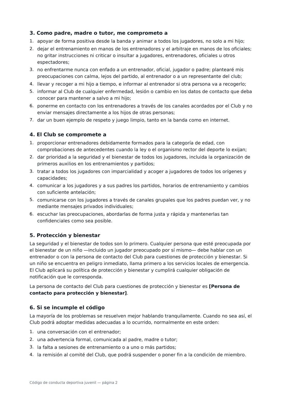 Código de conducta deportiva juvenil: página 2 de 3