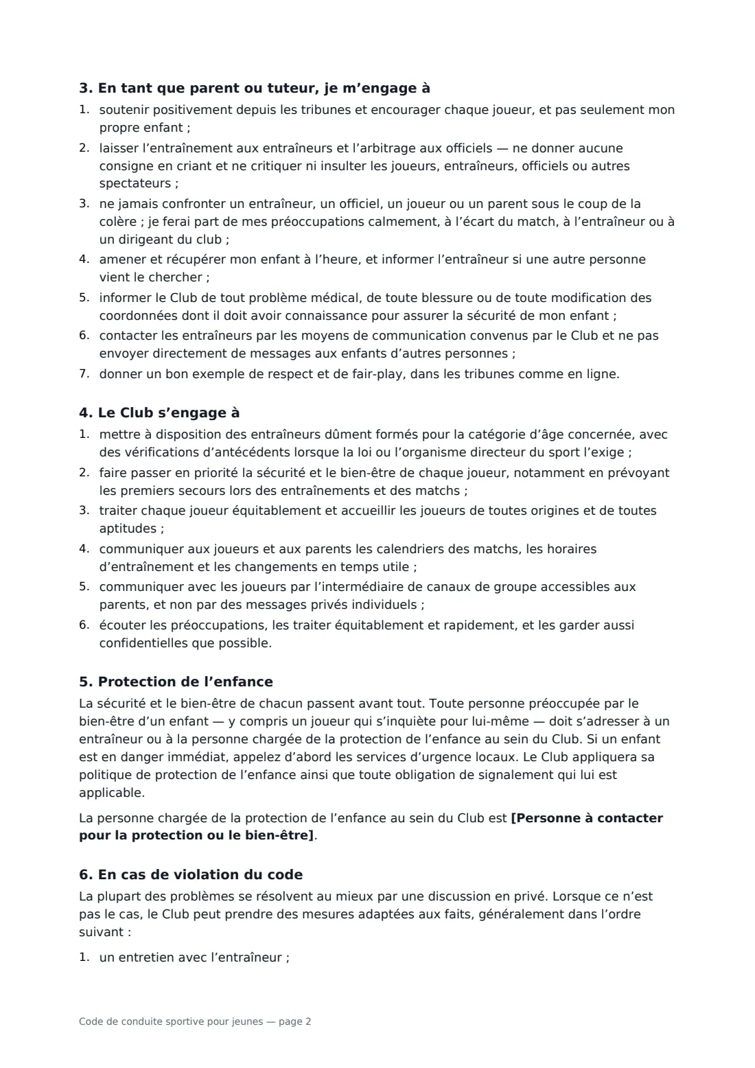 Code de conduite sportive pour jeunes — page 2 sur 3