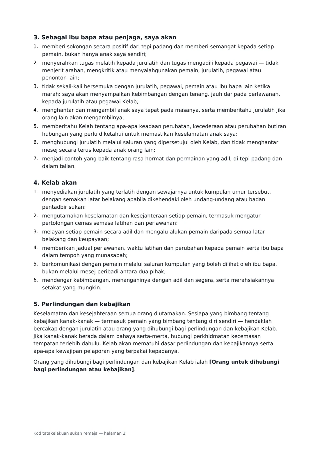 Kod tatakelakuan sukan remaja — halaman 2 daripada 3