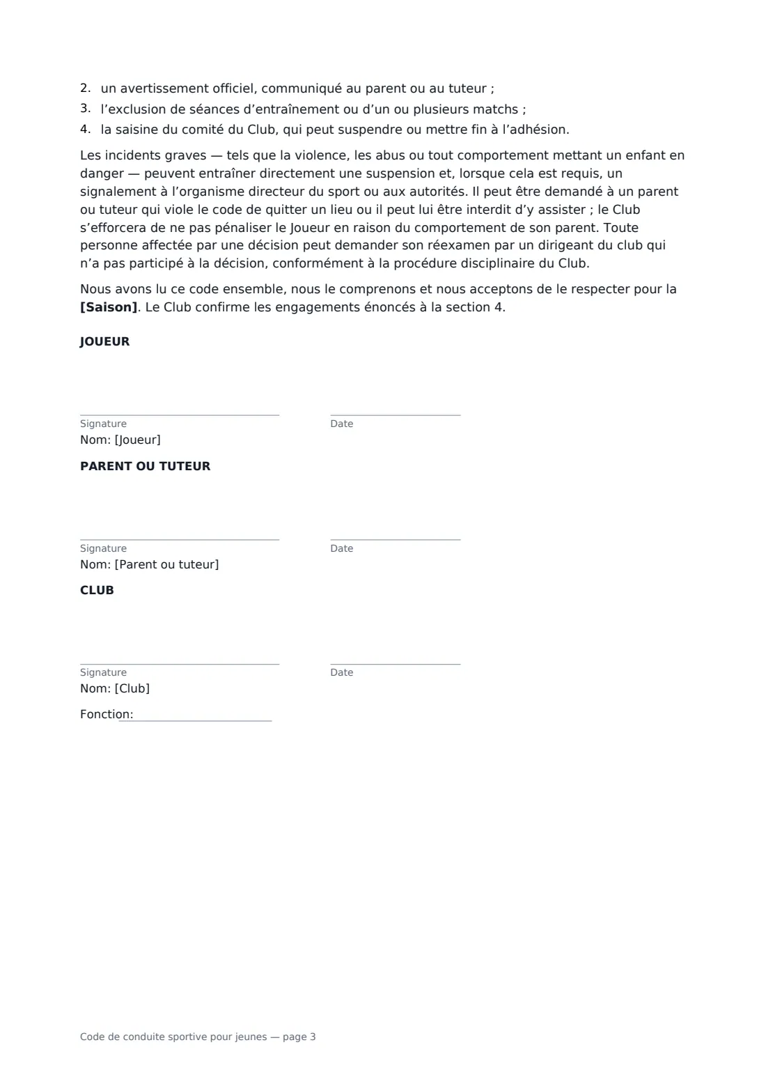 Code de conduite sportive pour jeunes — page 3 sur 3