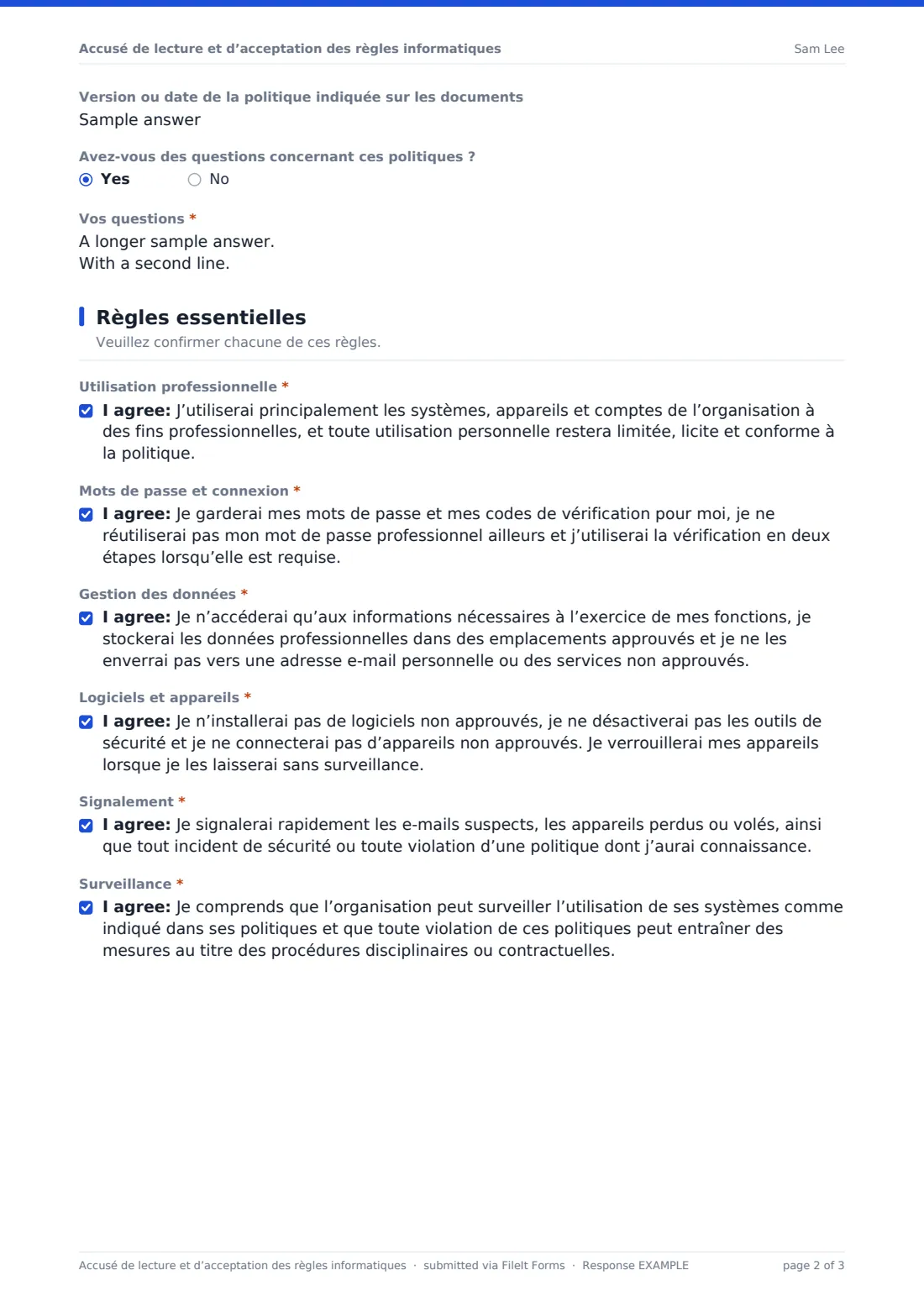 Accusé de lecture et d’acceptation des règles informatiques — exemple de réponse au format PDF, page 2 sur 3