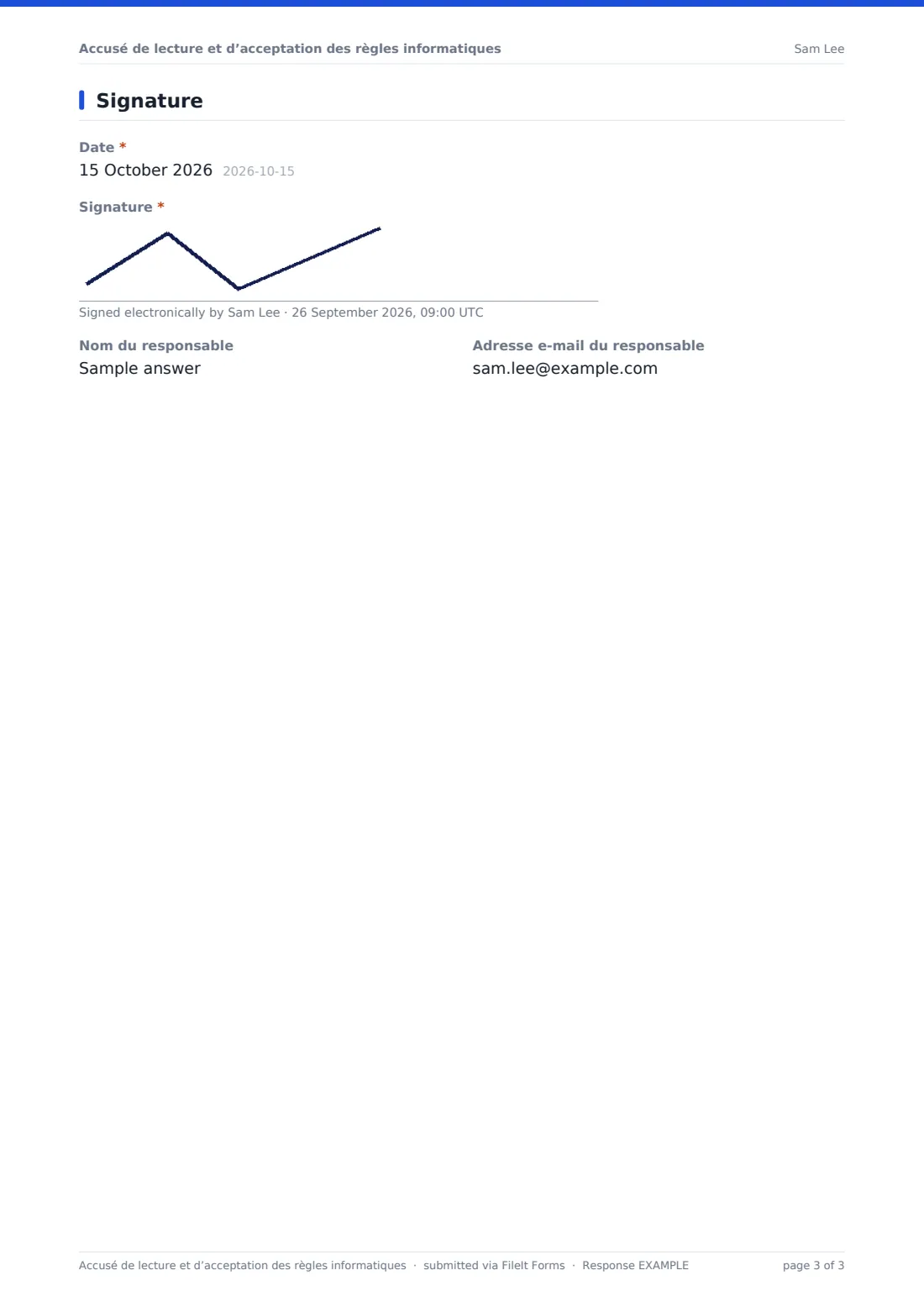 Accusé de lecture et d’acceptation des règles informatiques — exemple de réponse au format PDF, page 3 sur 3