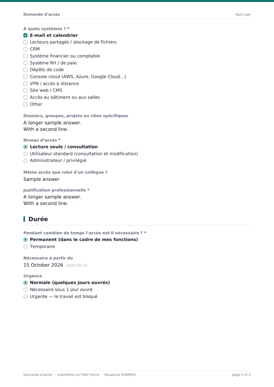 Demande d’accès — exemple de réponse au format PDF, page 2 sur 3