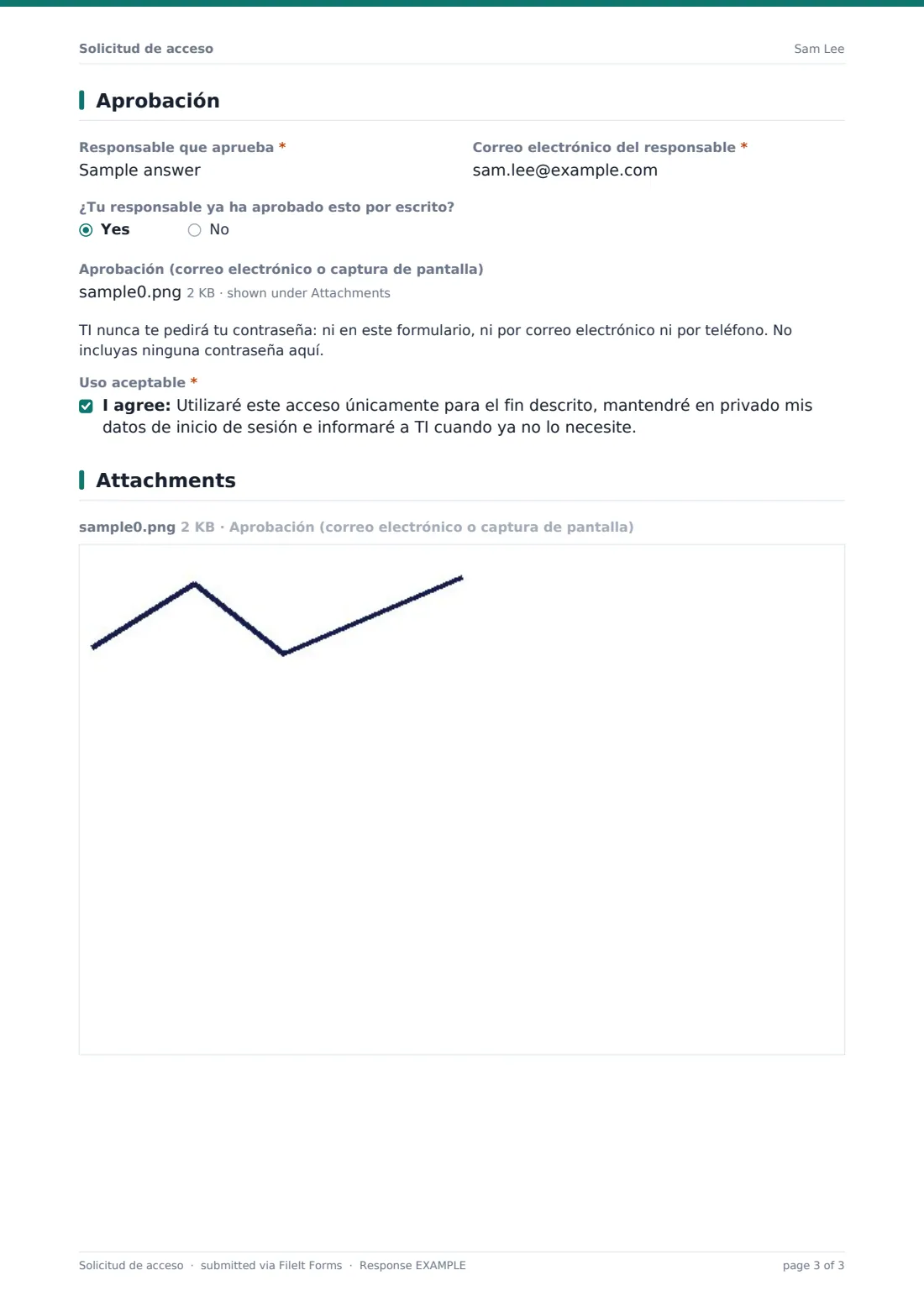 Solicitud de acceso — PDF de respuesta de ejemplo, página 3 de 3