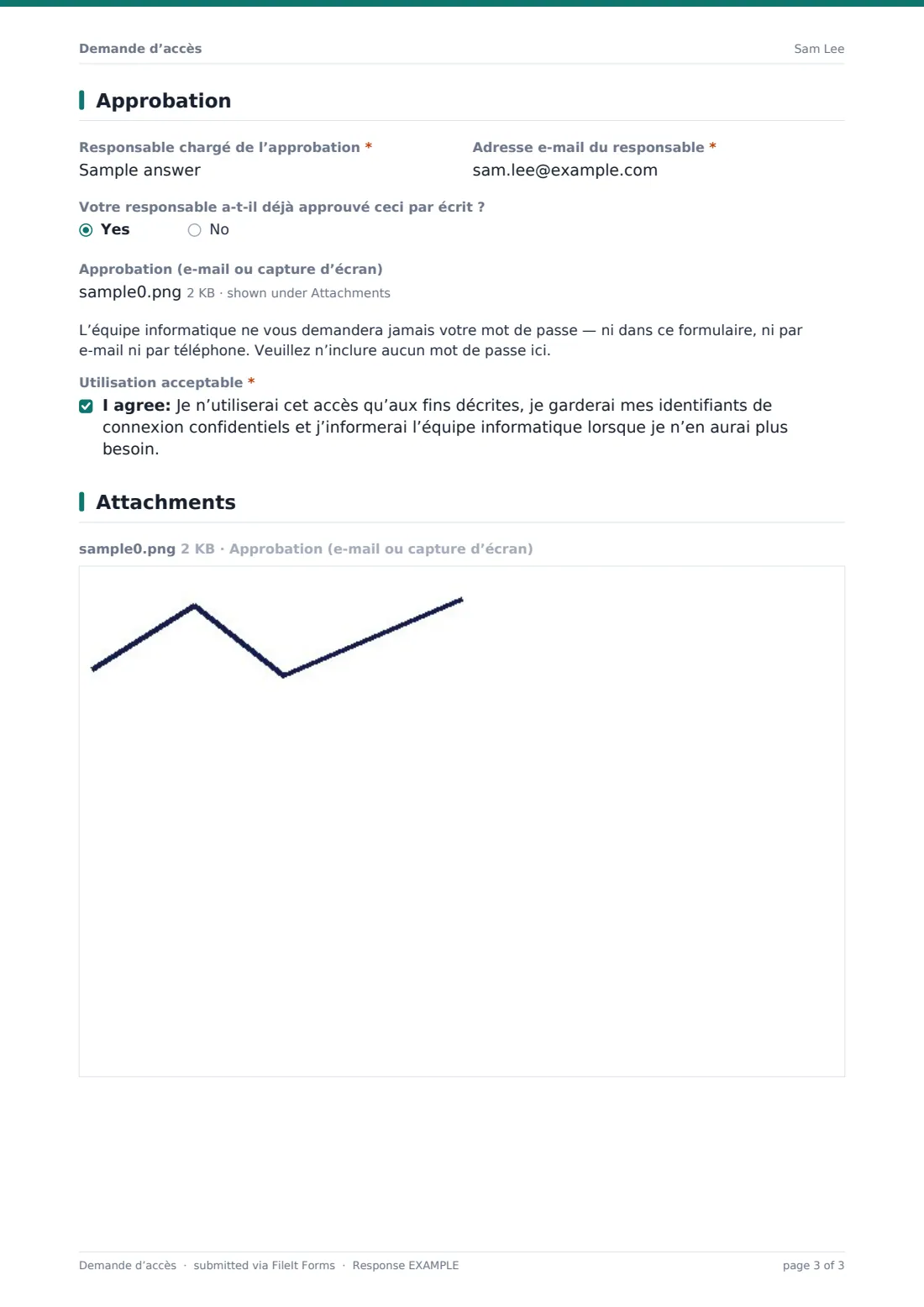 Demande d’accès — exemple de réponse au format PDF, page 3 sur 3