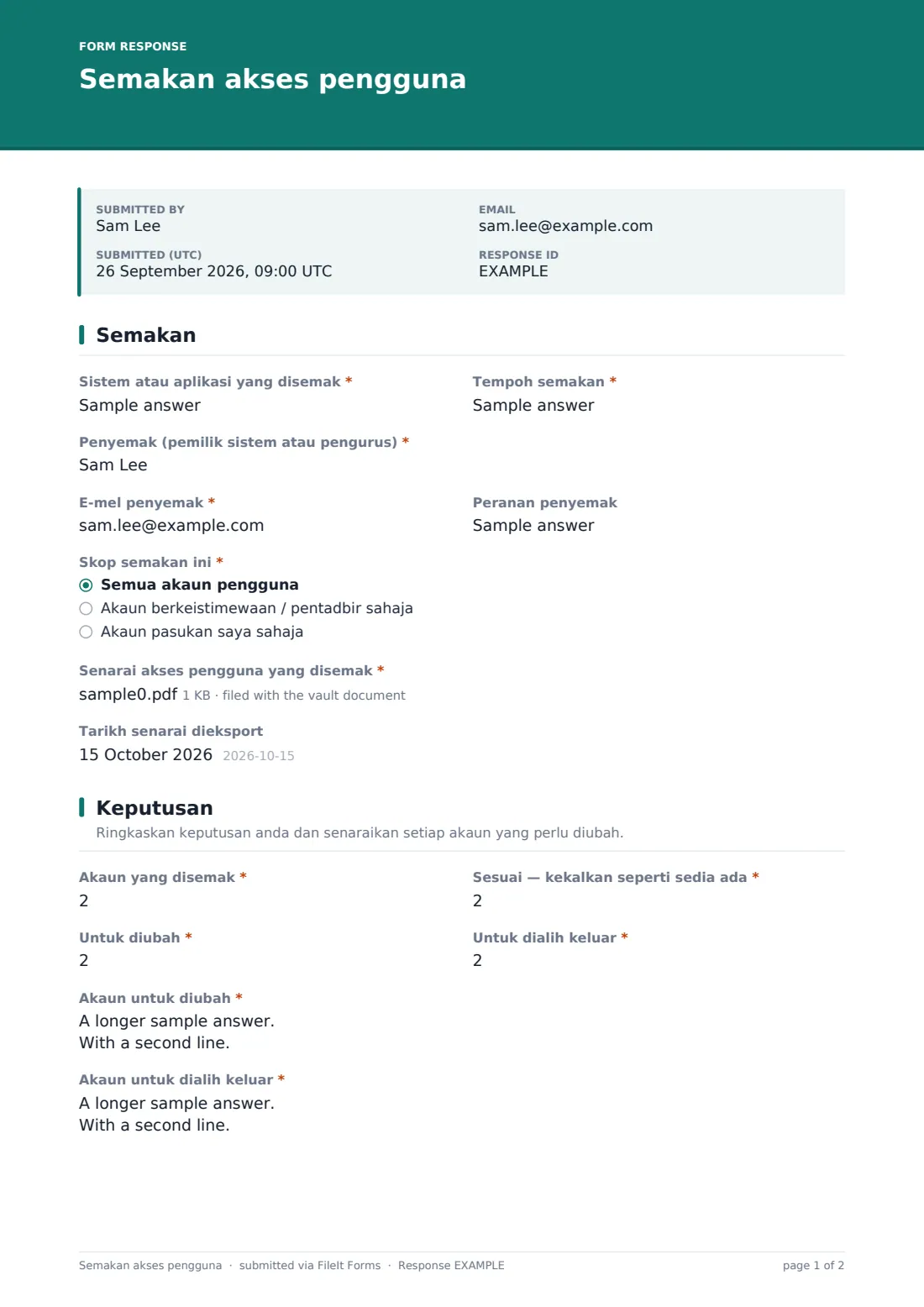 Semakan akses pengguna — PDF respons contoh, halaman 1 daripada 2