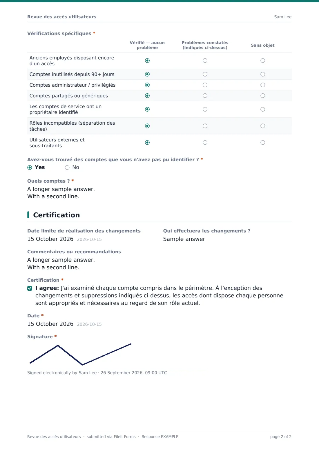 Revue des accès utilisateurs — exemple de réponse au format PDF, page 2 sur 2