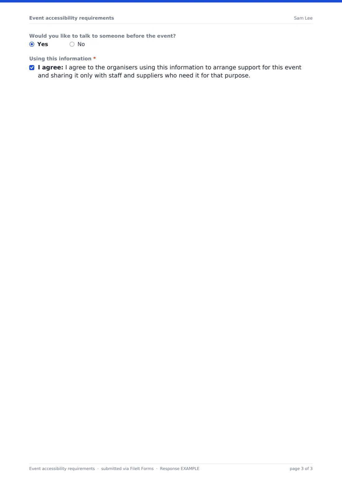 Event accessibility requirements — example response PDF, page 3 of 3