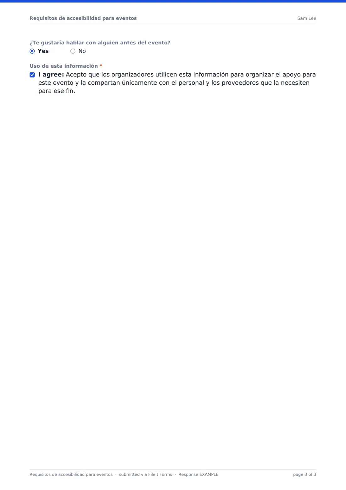Requisitos de accesibilidad para eventos — PDF de respuesta de ejemplo, página 3 de 3
