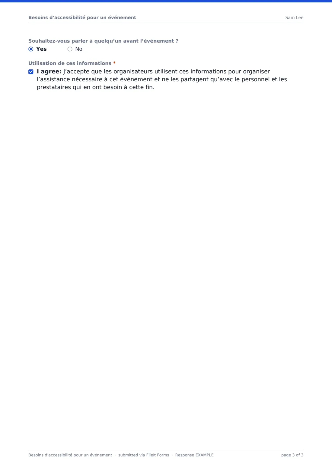 Besoins d’accessibilité pour un événement — exemple de réponse au format PDF, page 3 sur 3