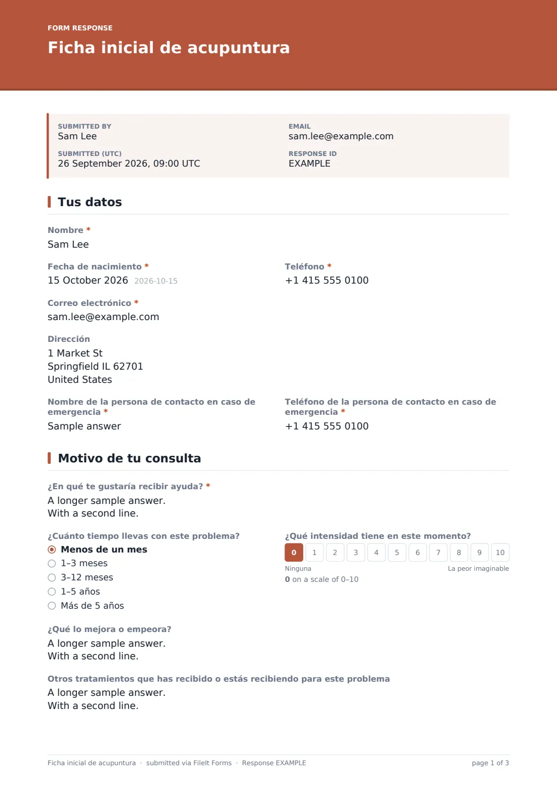 Ficha inicial de acupuntura — PDF de respuesta de ejemplo, página 1 de 3