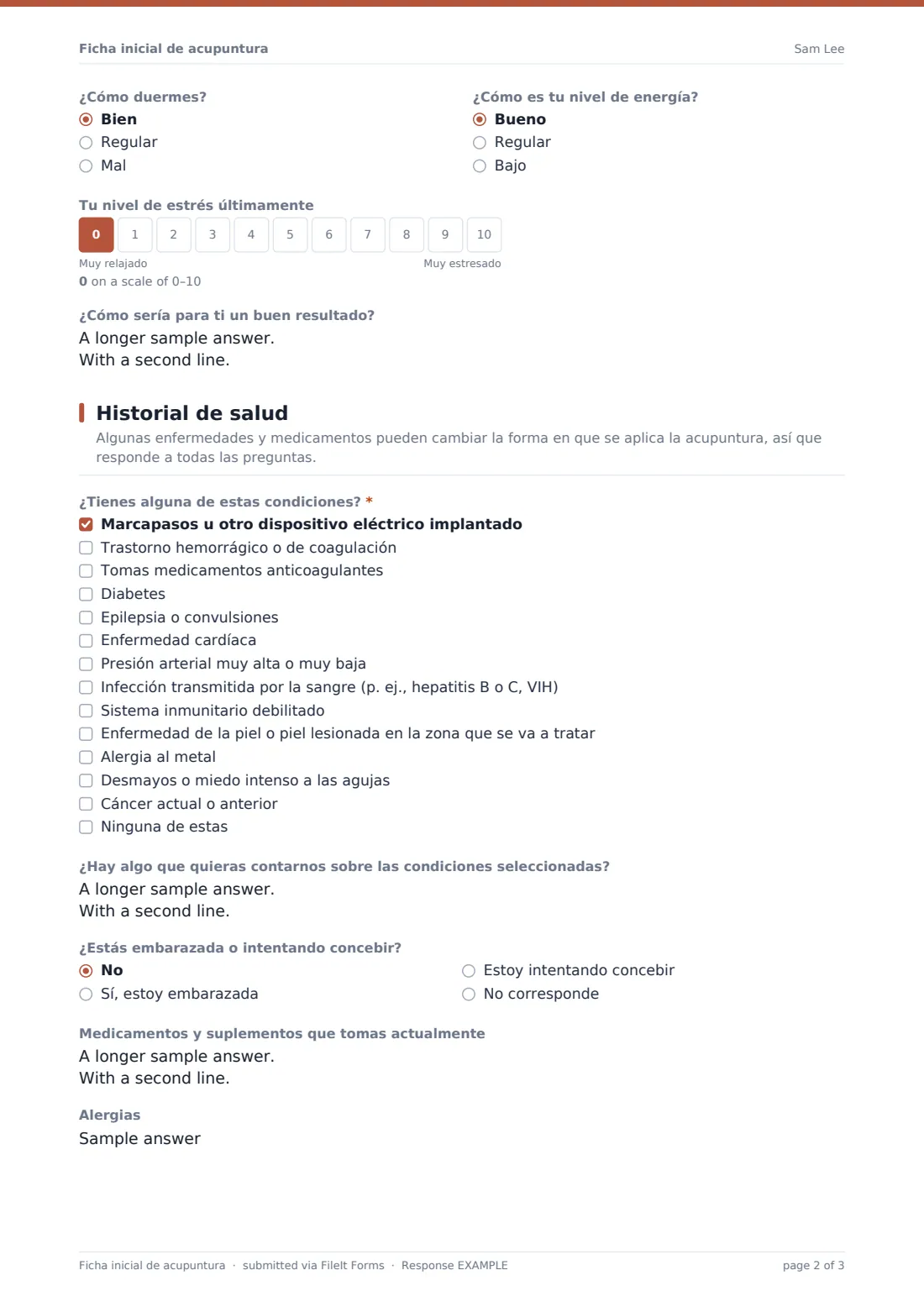 Ficha inicial de acupuntura — PDF de respuesta de ejemplo, página 2 de 3