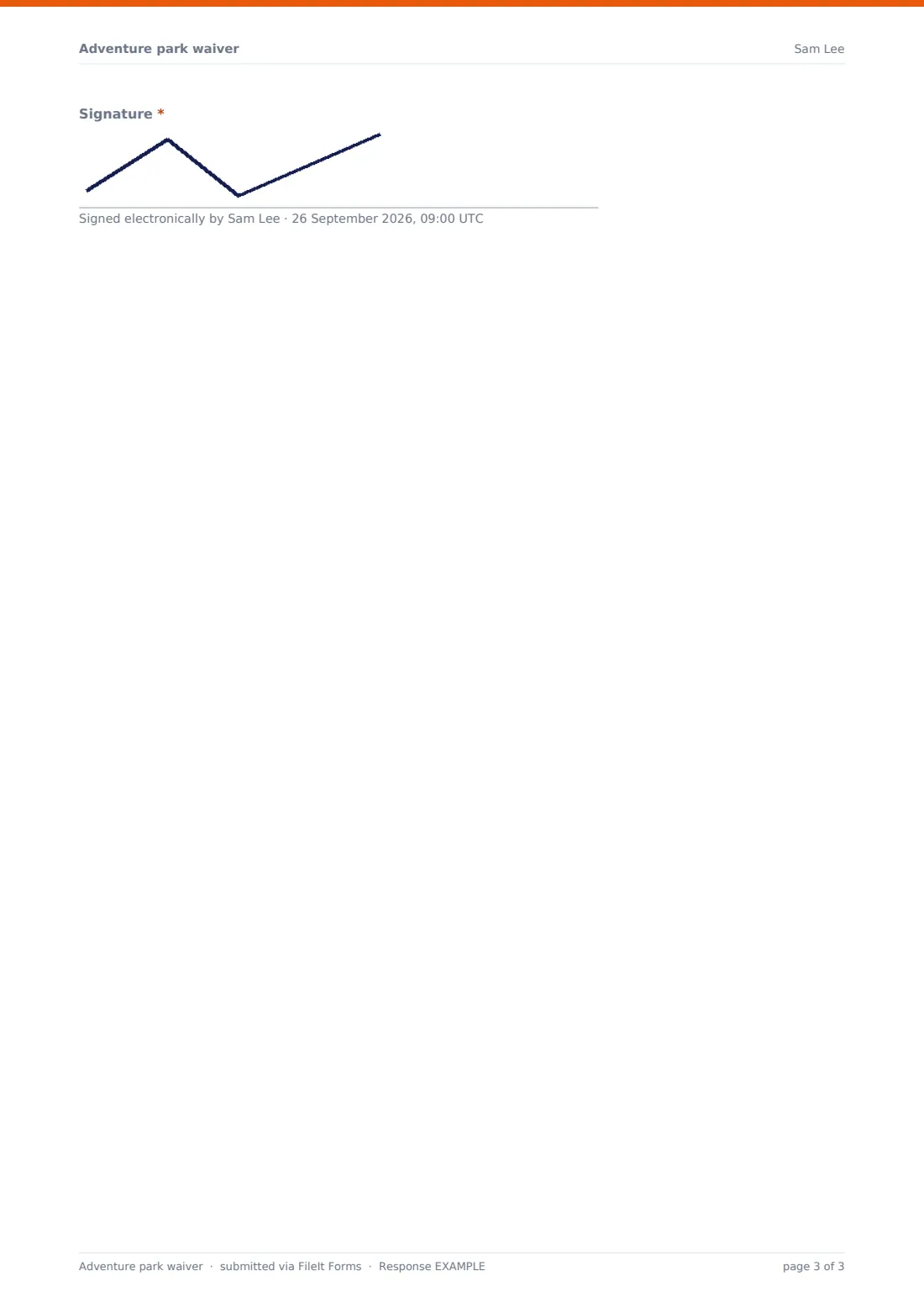 Adventure park waiver — example response PDF, page 3 of 3