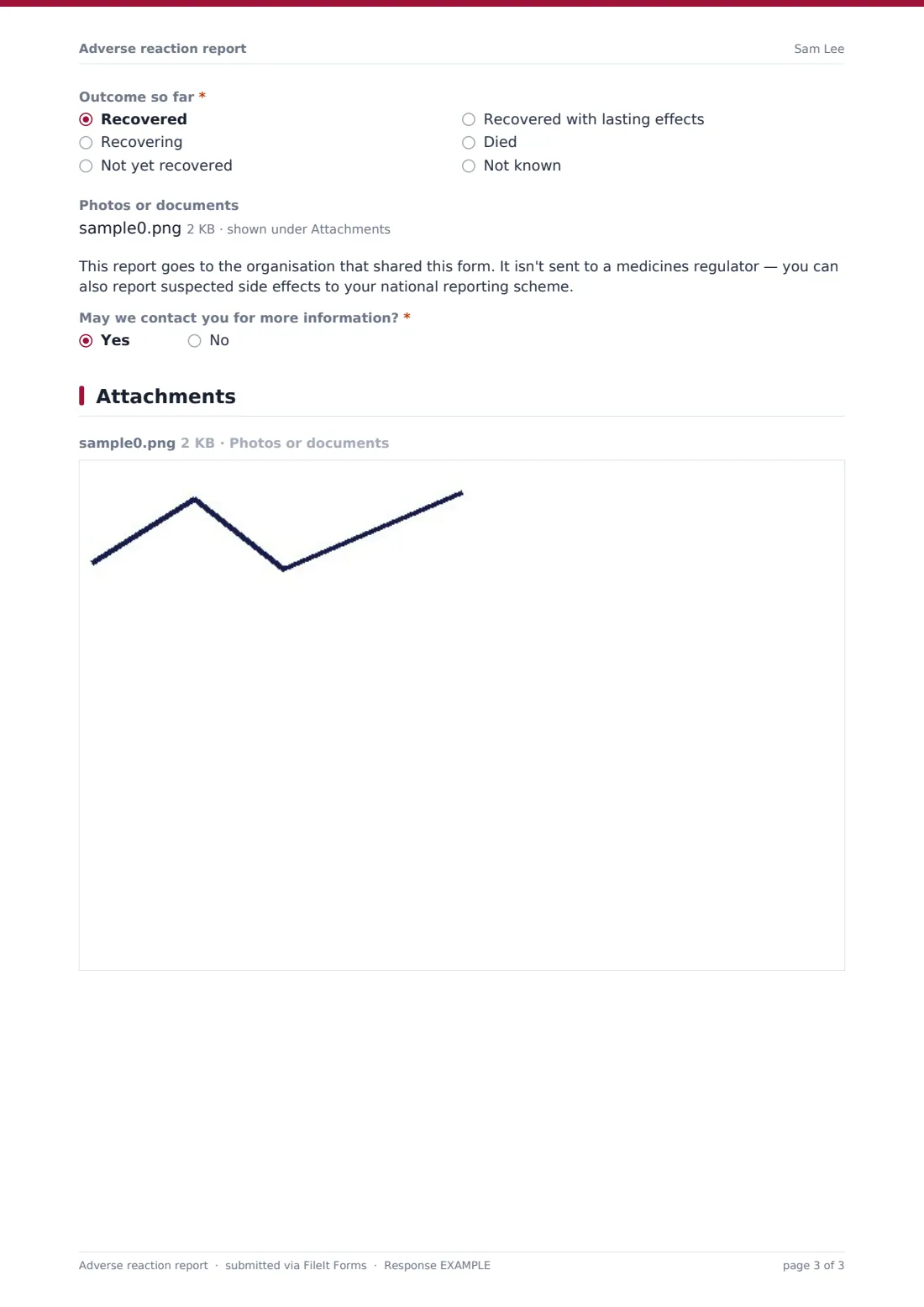 Adverse reaction report — example response PDF, page 3 of 3