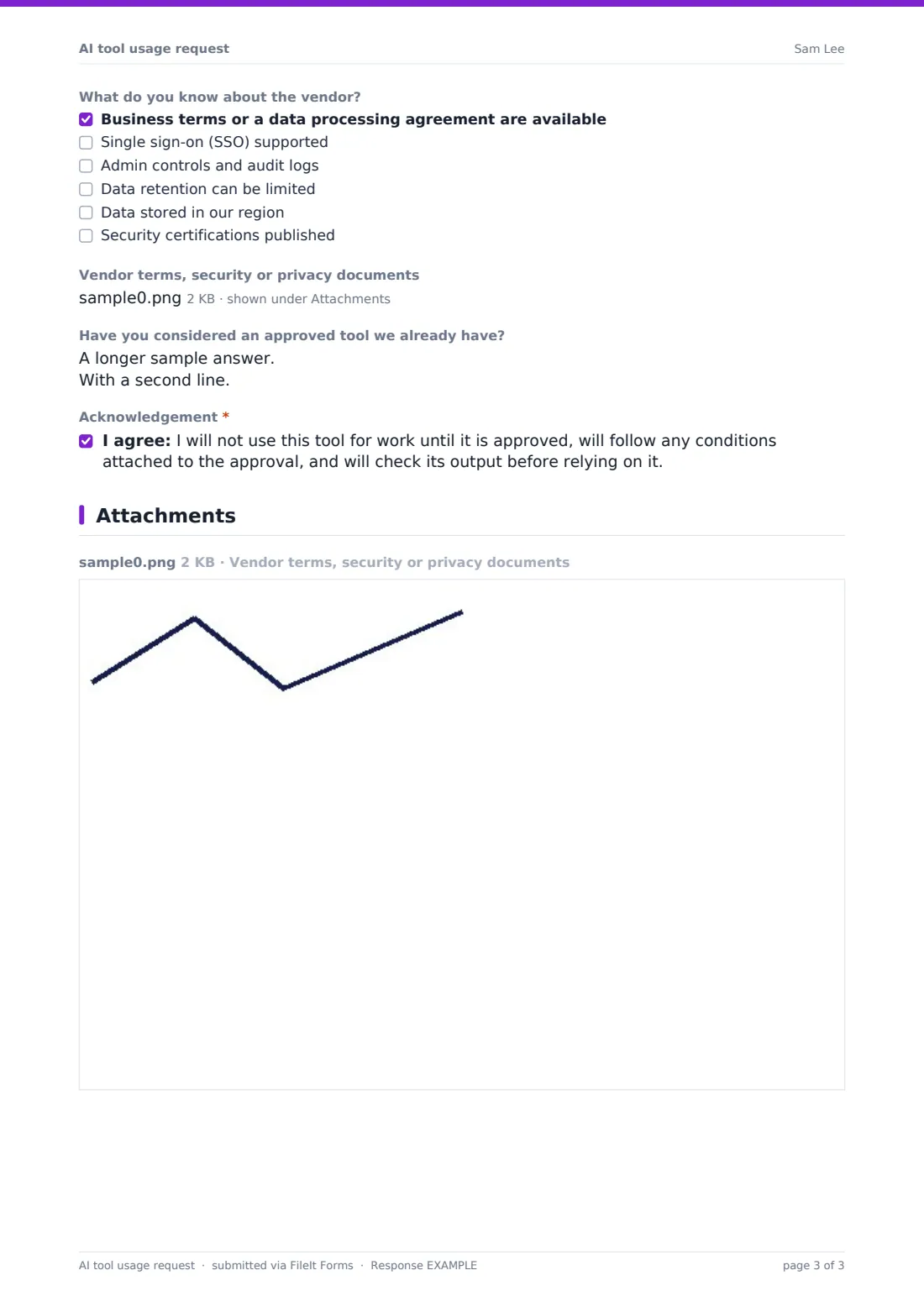 AI tool usage request — example response PDF, page 3 of 3