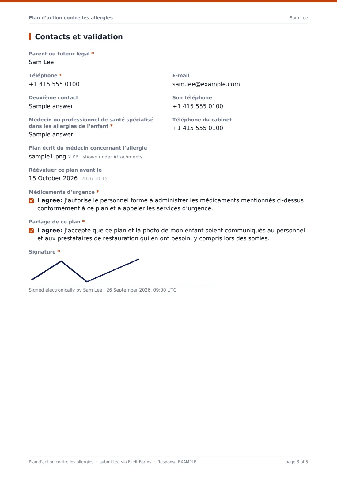Plan d’action contre les allergies — exemple de réponse au format PDF, page 3 sur 5