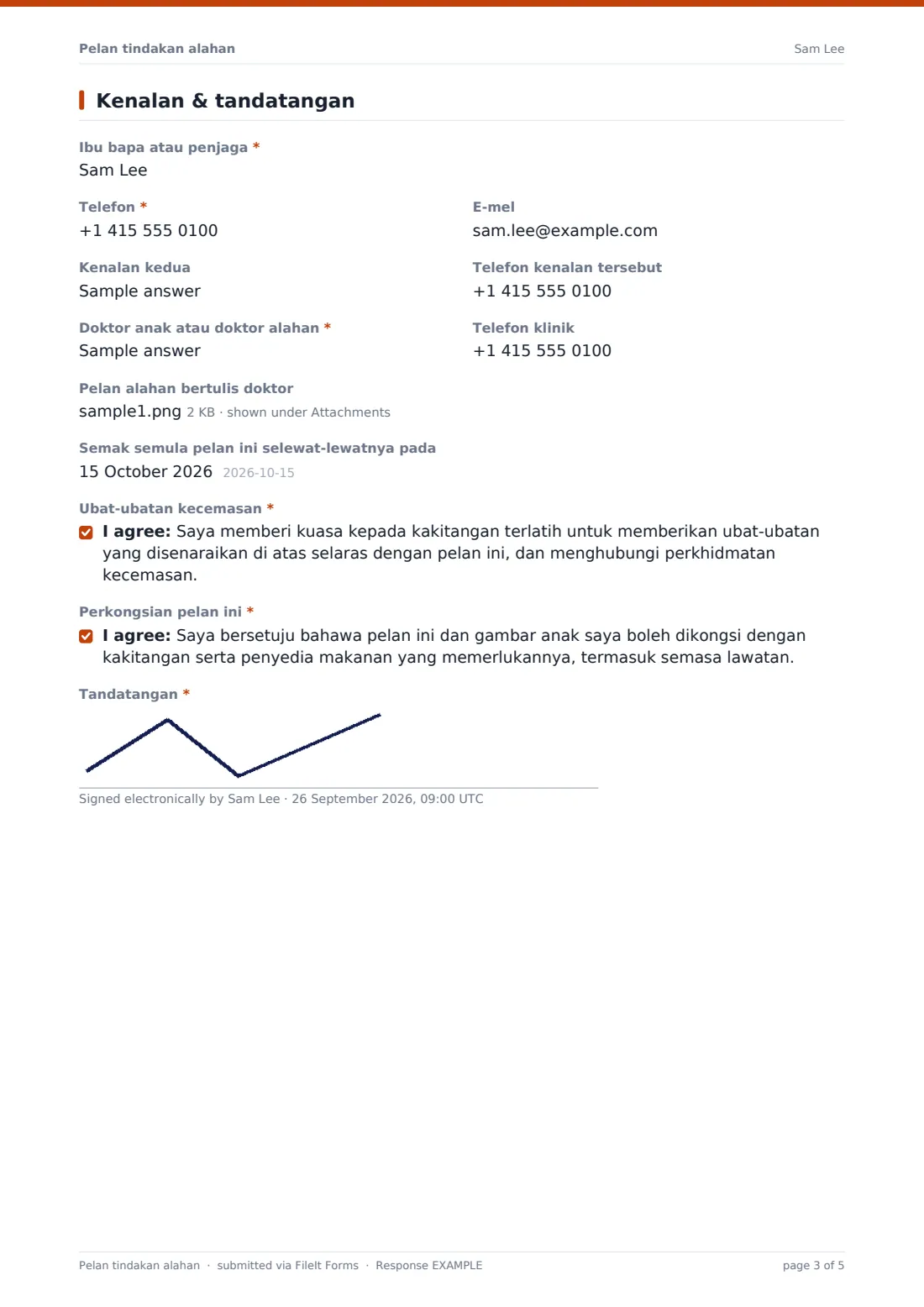 Pelan tindakan alahan — PDF respons contoh, halaman 3 daripada 5