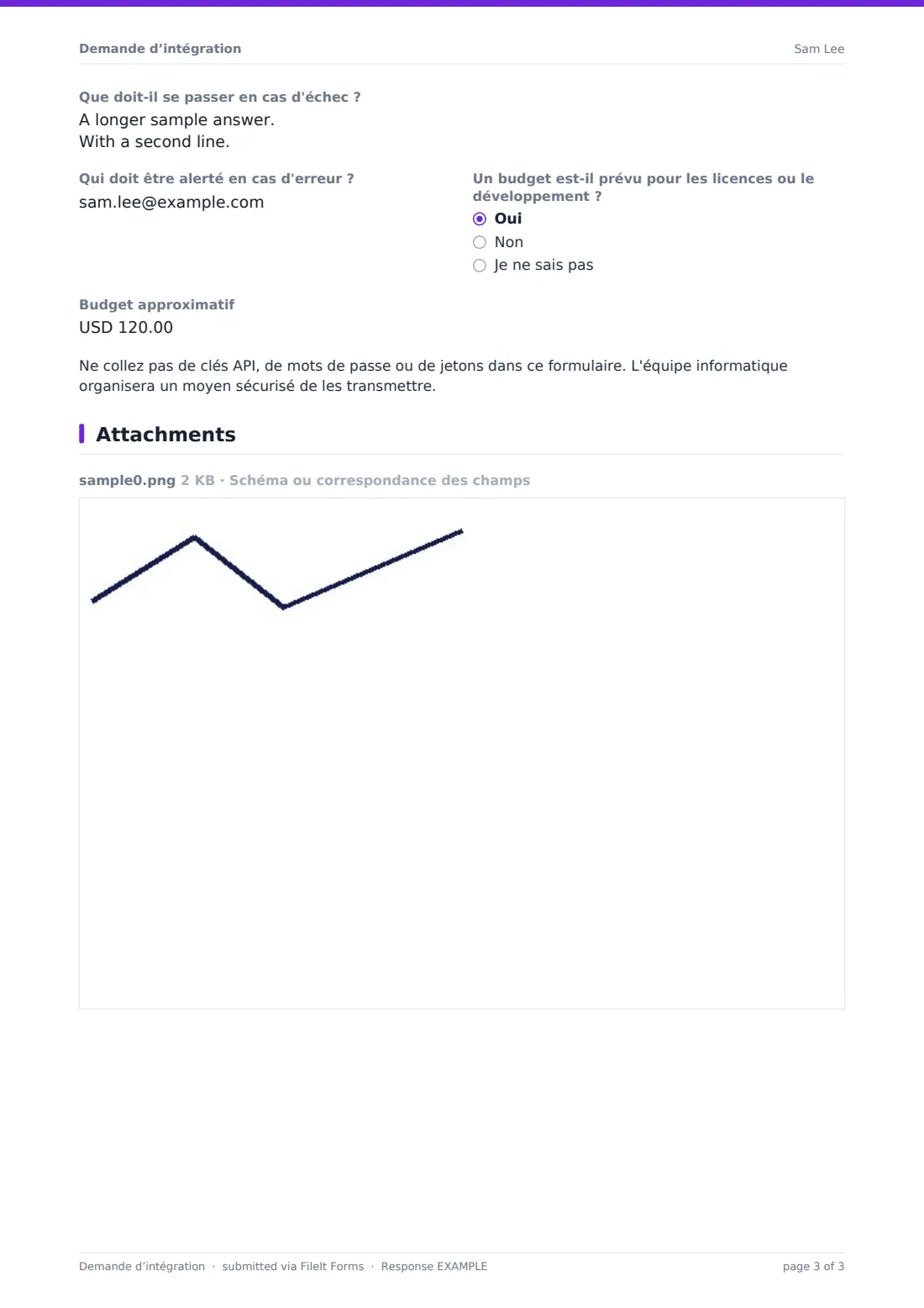 Demande d’intégration — exemple de réponse au format PDF, page 3 sur 3