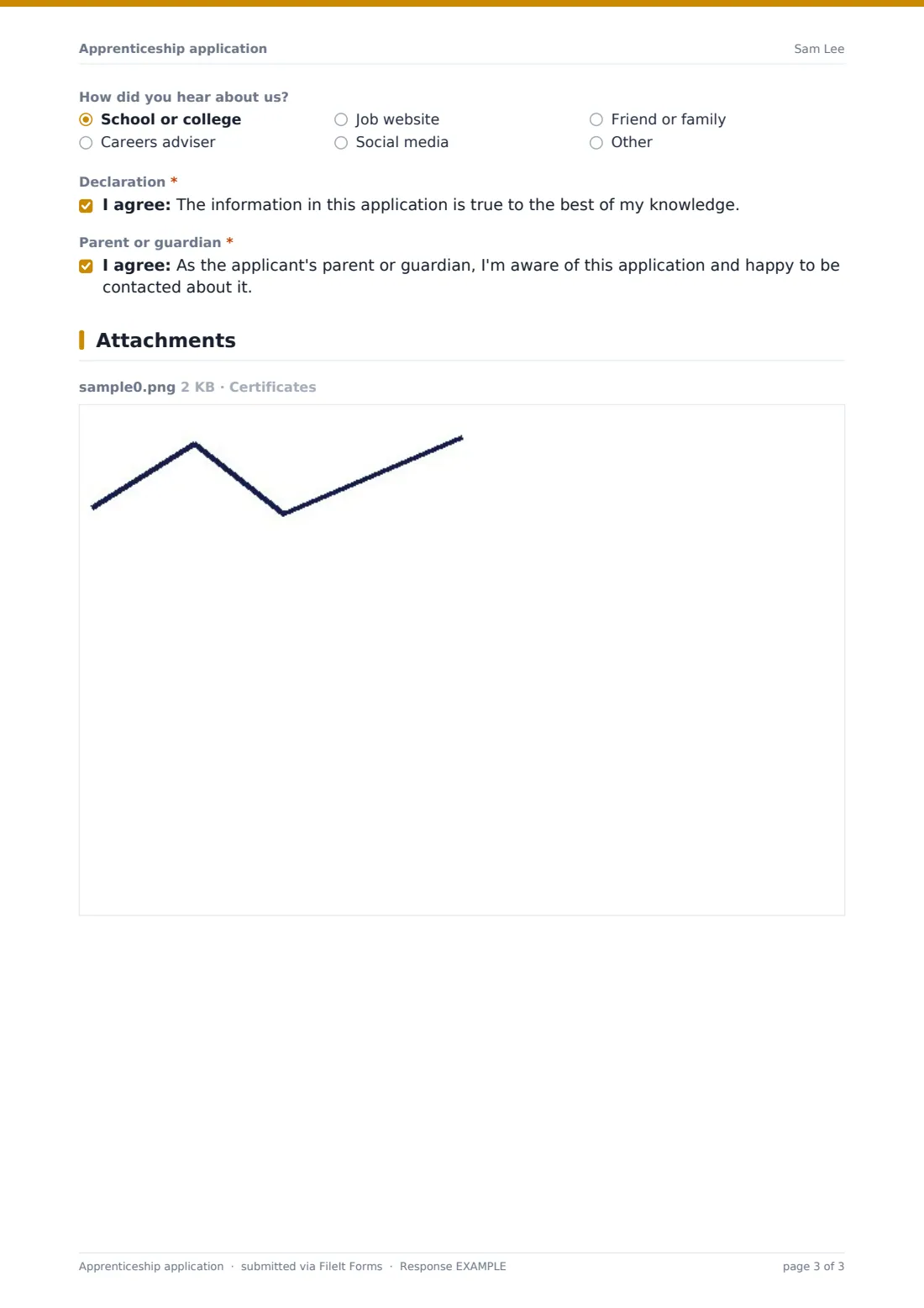 Apprenticeship application — example response PDF, page 3 of 3