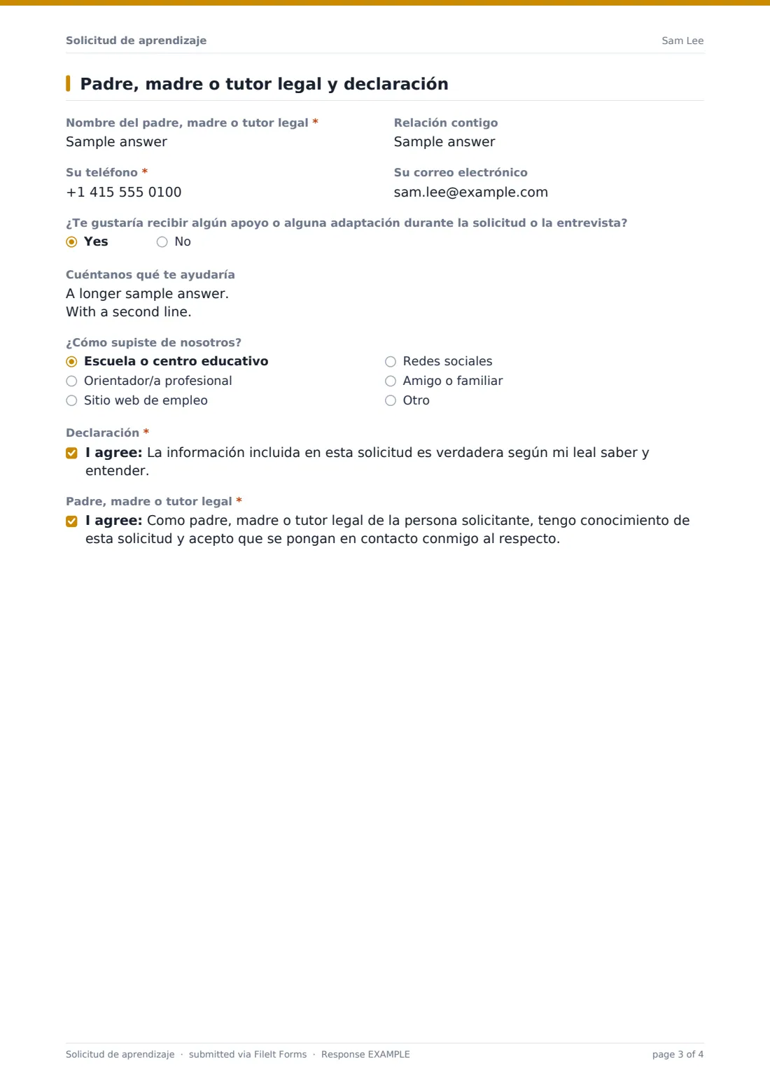 Solicitud de aprendizaje — PDF de respuesta de ejemplo, página 3 de 4