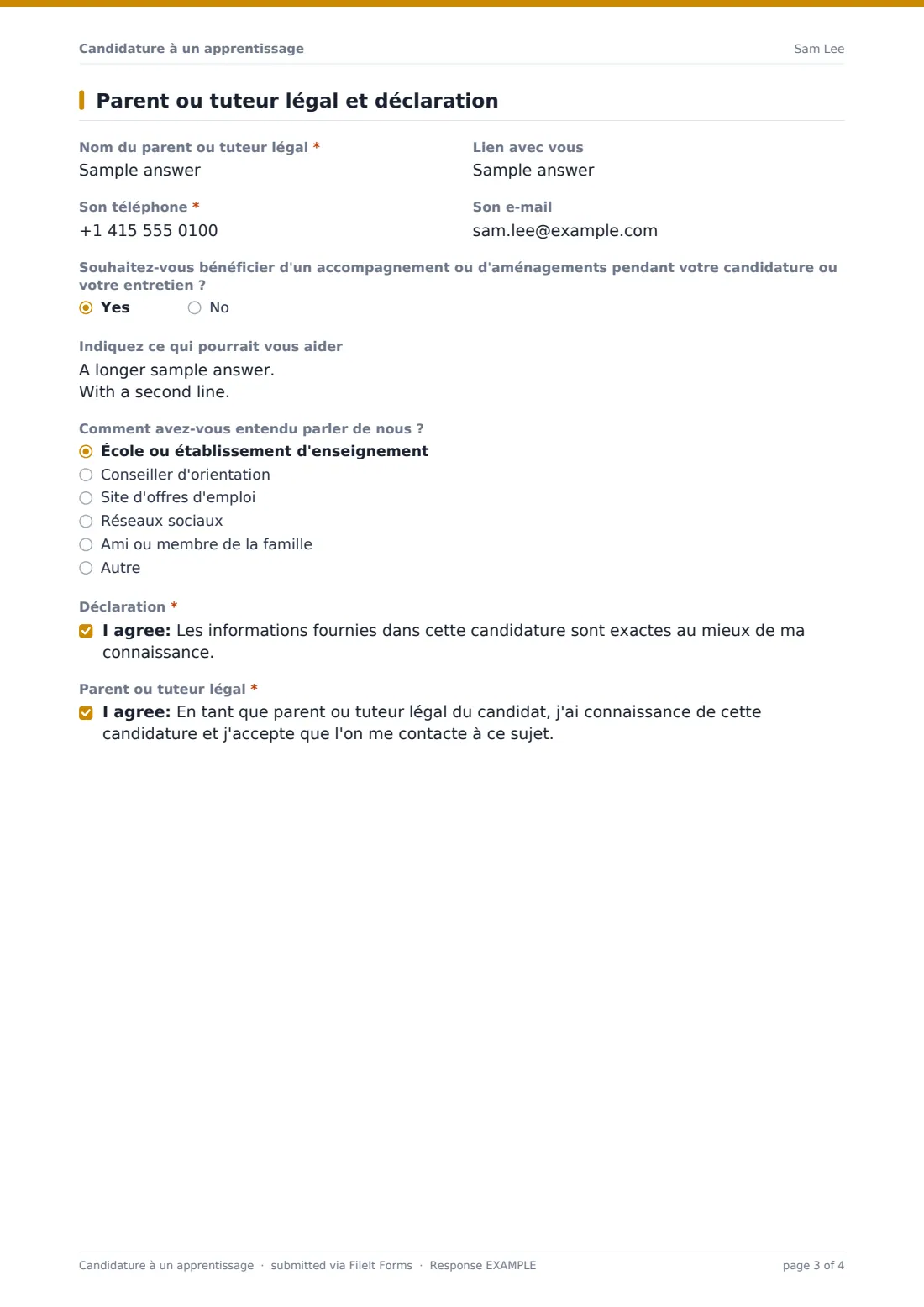 Candidature à un apprentissage — exemple de réponse au format PDF, page 3 sur 4