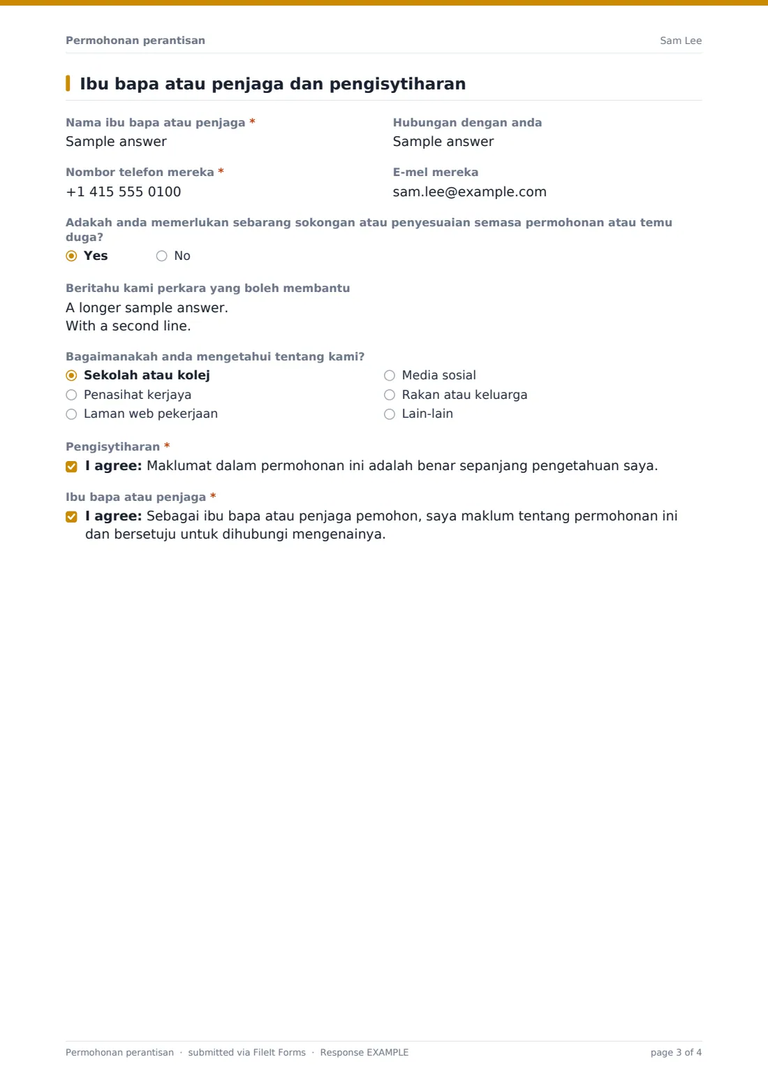 Permohonan perantisan — PDF respons contoh, halaman 3 daripada 4