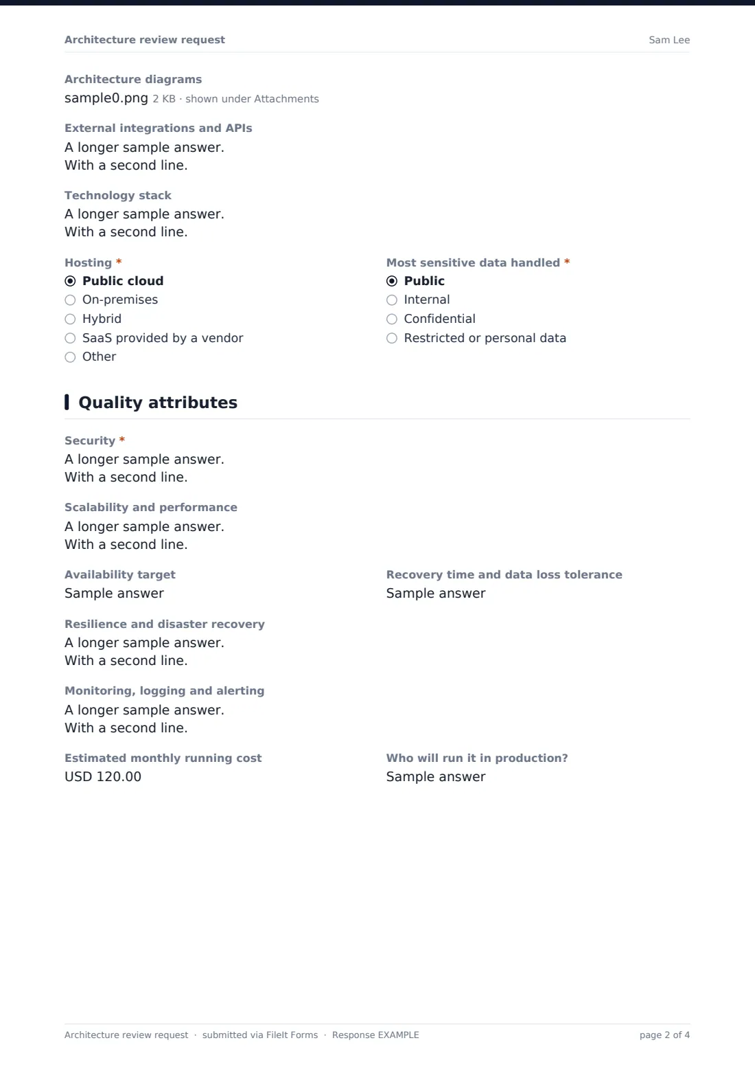 Architecture review request — example response PDF, page 2 of 4