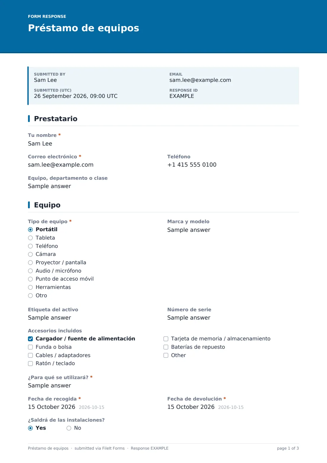 Préstamo de equipos — PDF de respuesta de ejemplo, página 1 de 3
