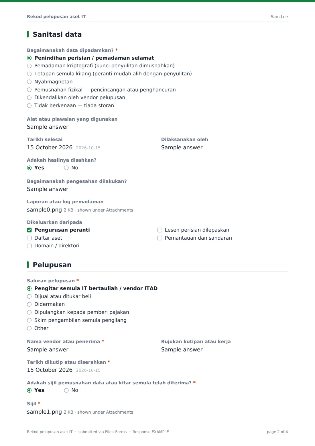 Rekod pelupusan aset IT — PDF respons contoh, halaman 2 daripada 4