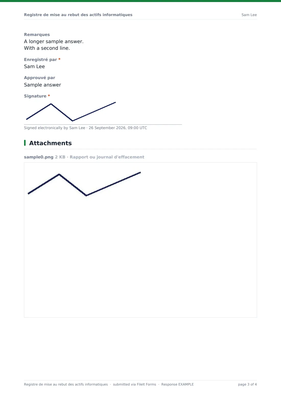 Registre de mise au rebut des actifs informatiques — exemple de réponse au format PDF, page 3 sur 4