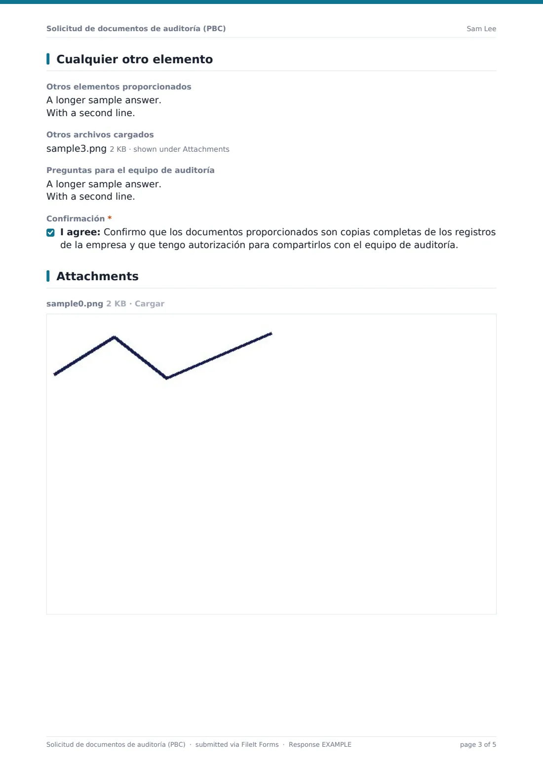 Solicitud de documentos de auditoría (PBC) — PDF de respuesta de ejemplo, página 3 de 5