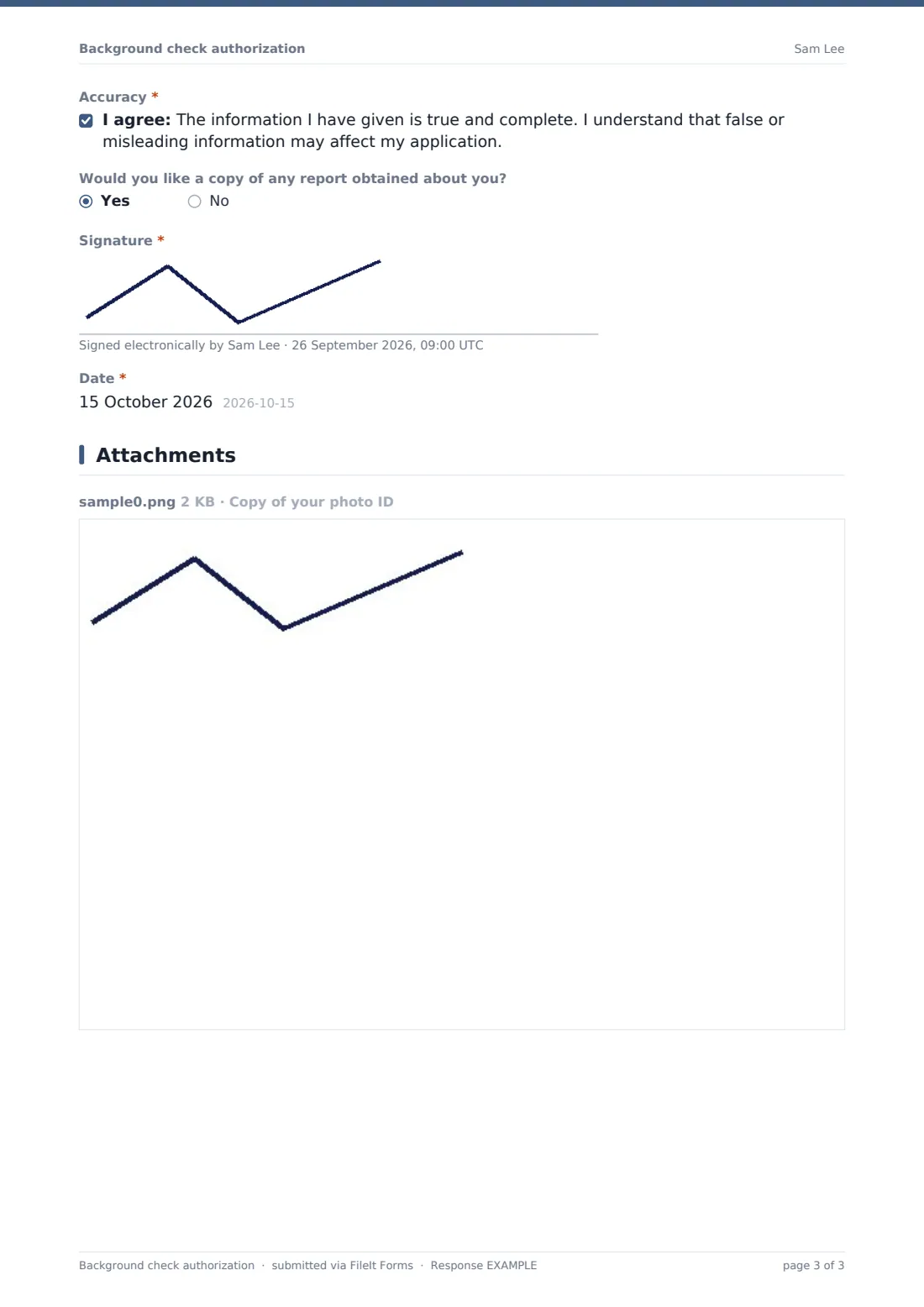 Background check authorization — example response PDF, page 3 of 3