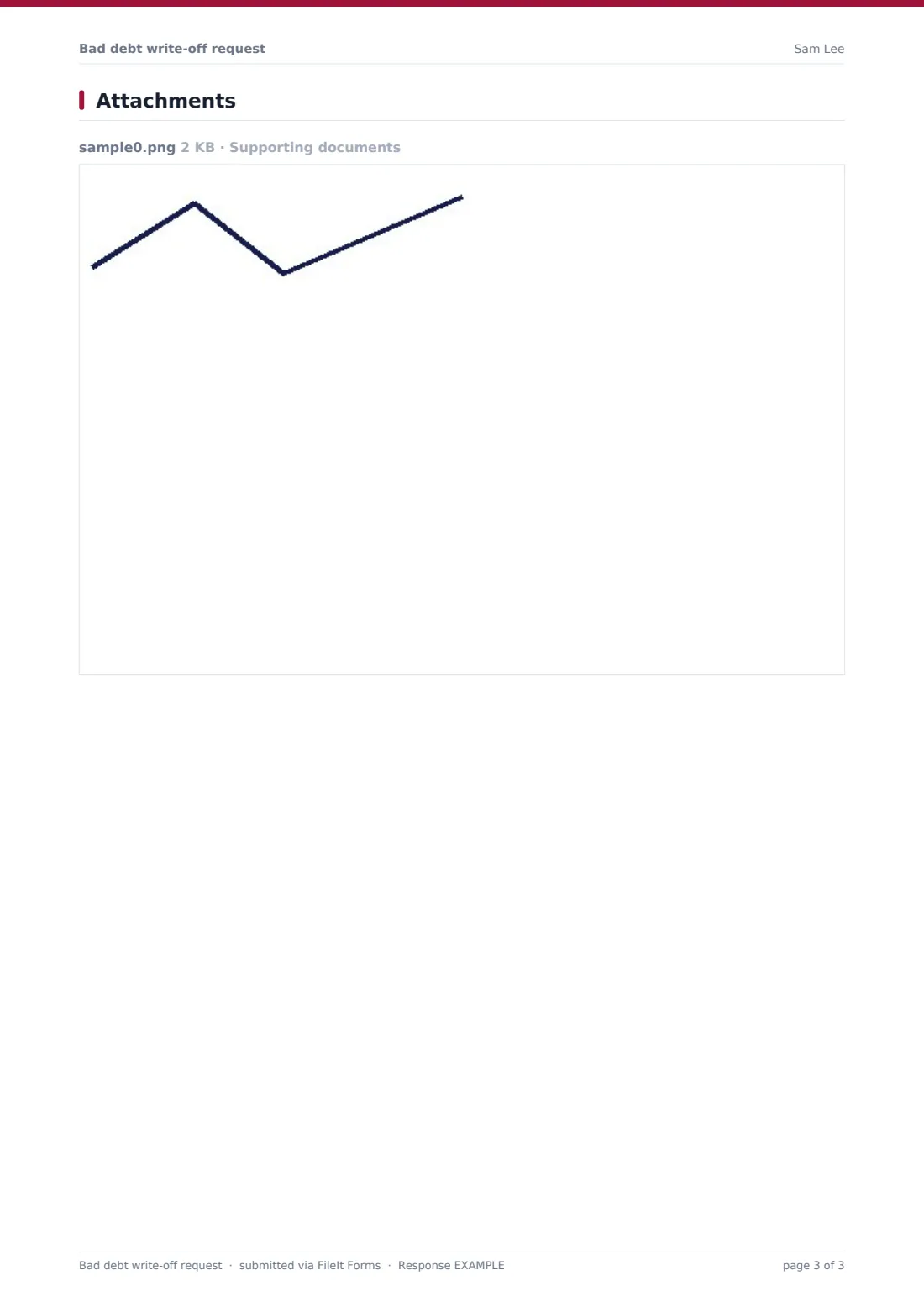 Bad debt write-off request — example response PDF, page 3 of 3