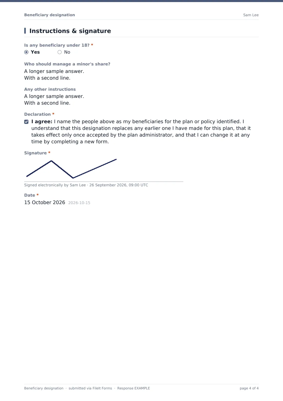 Beneficiary designation — example response PDF, page 4 of 4