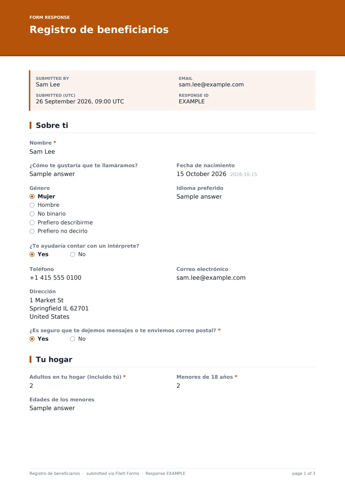 Registro de beneficiarios — PDF de respuesta de ejemplo, página 1 de 3