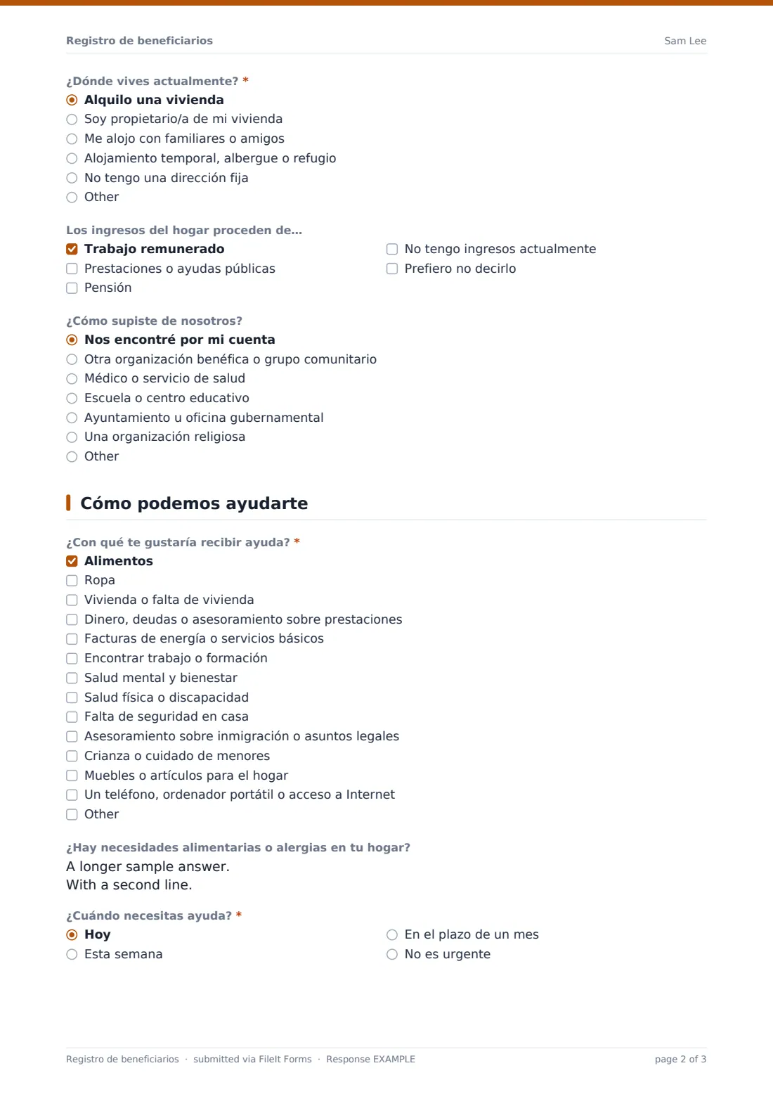 Registro de beneficiarios — PDF de respuesta de ejemplo, página 2 de 3