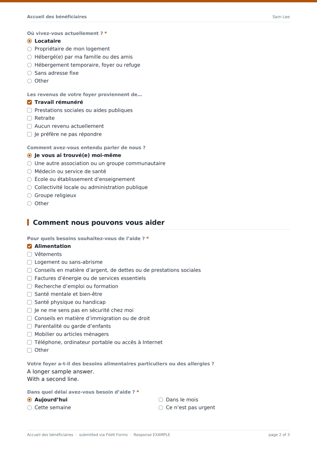 Accueil des bénéficiaires — exemple de réponse au format PDF, page 2 sur 3