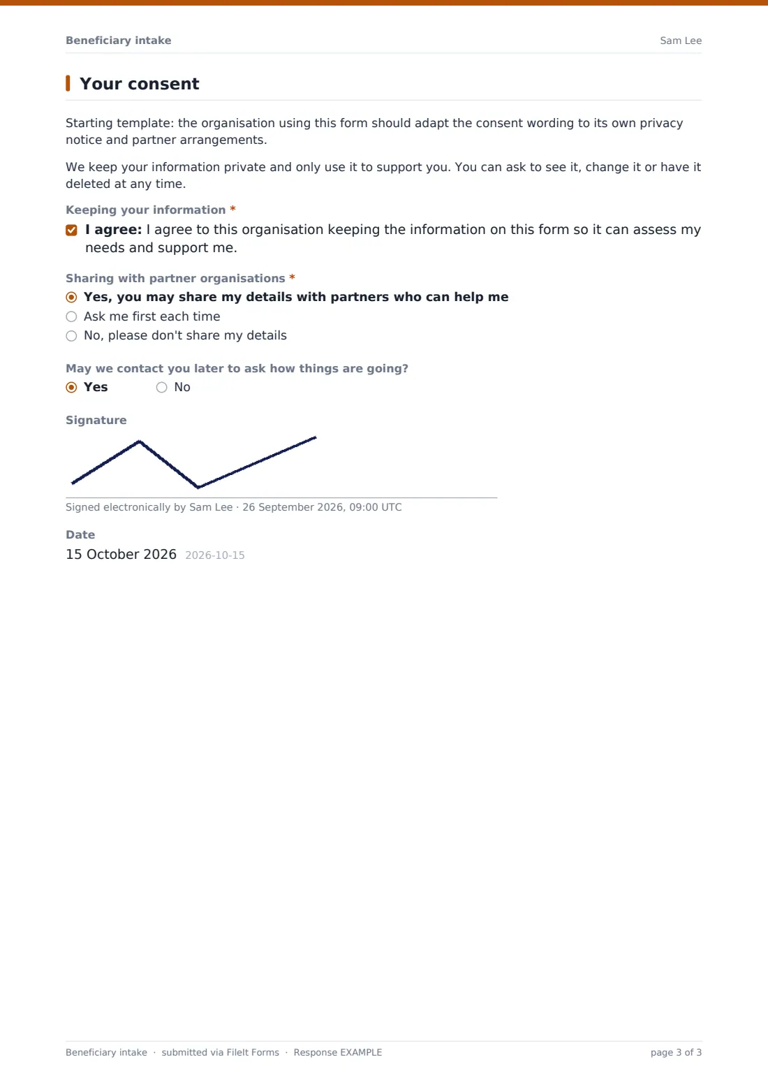 Beneficiary intake — example response PDF, page 3 of 3