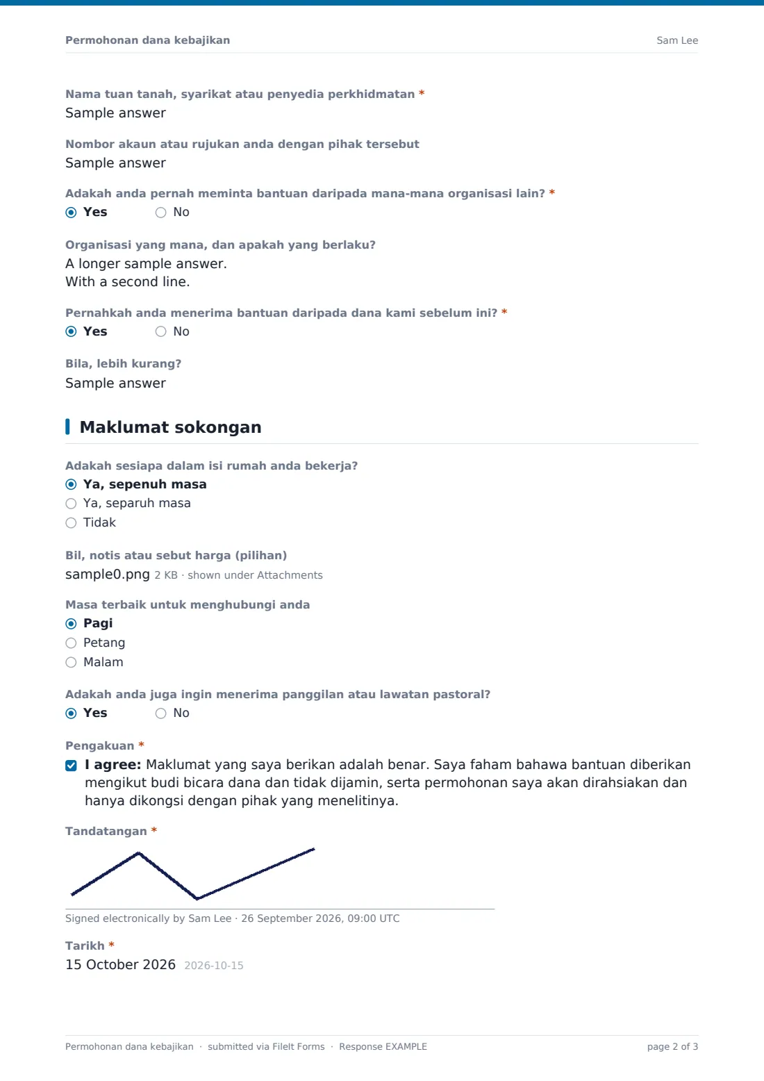 Permohonan dana kebajikan — PDF respons contoh, halaman 2 daripada 3